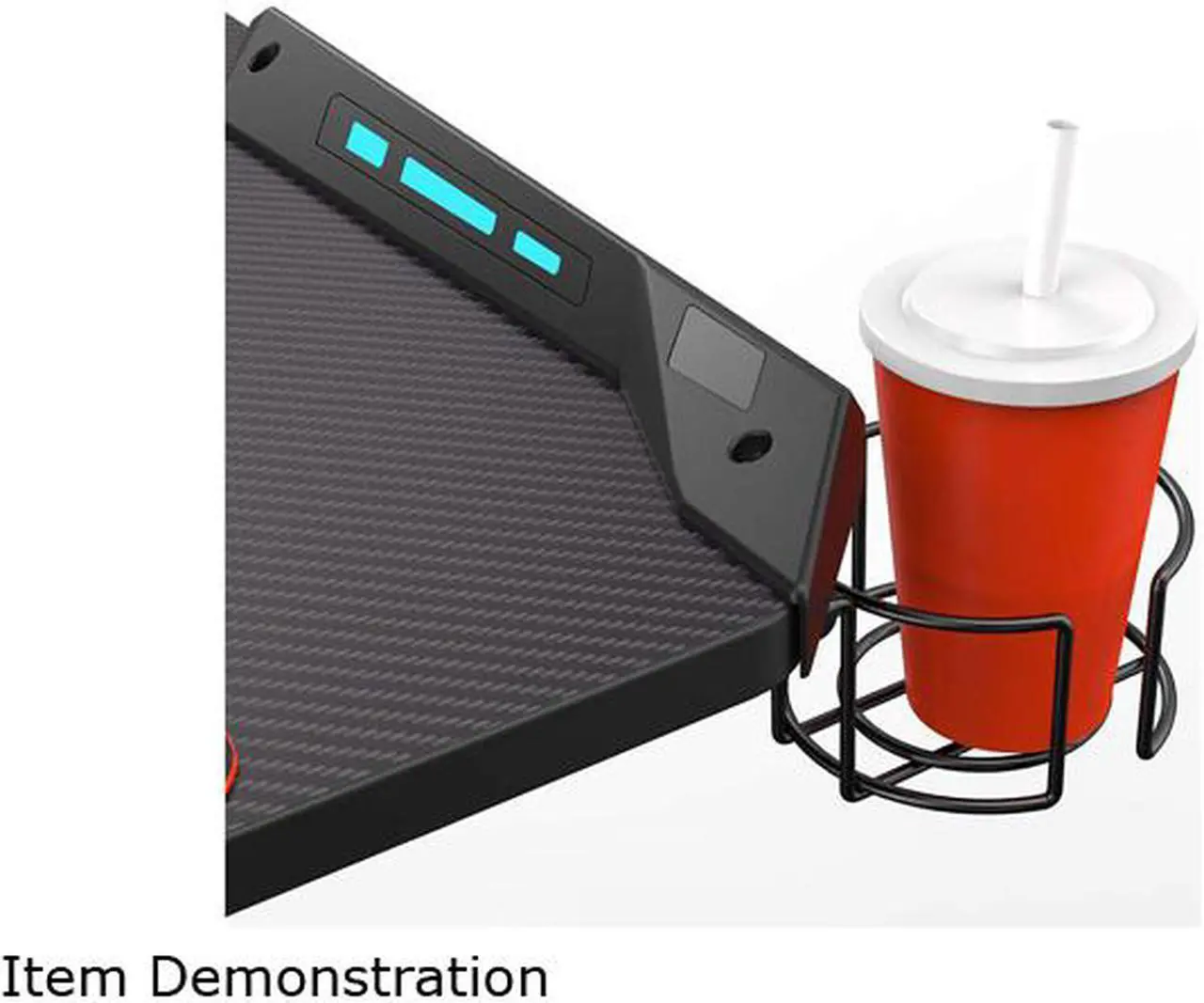 Alt view image 7 of 7 - Eureka Ergonomic X1-S Gaming Computer Desk with Led Lights, Large Carbon Fiber Surface Cup Holder and Headphone Hook - Black