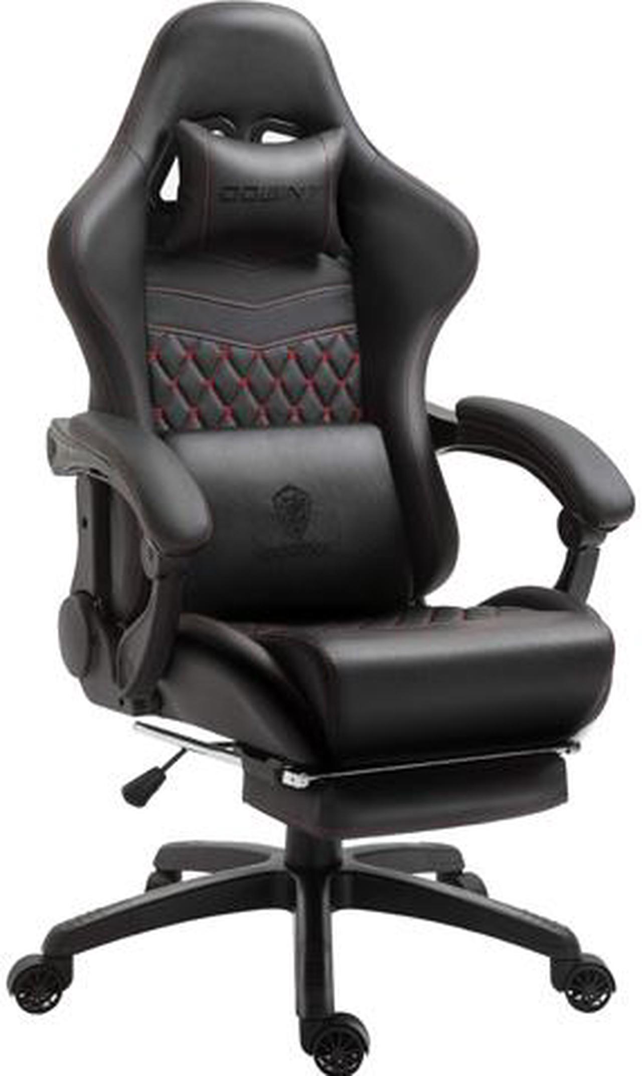 Dowinx Gaming Chair Office Chair PC Chair with Massage Lumbar Support, Racing Style PU Leather High Back Adjustable Swivel Task Chair with Footrest (Black&Red)