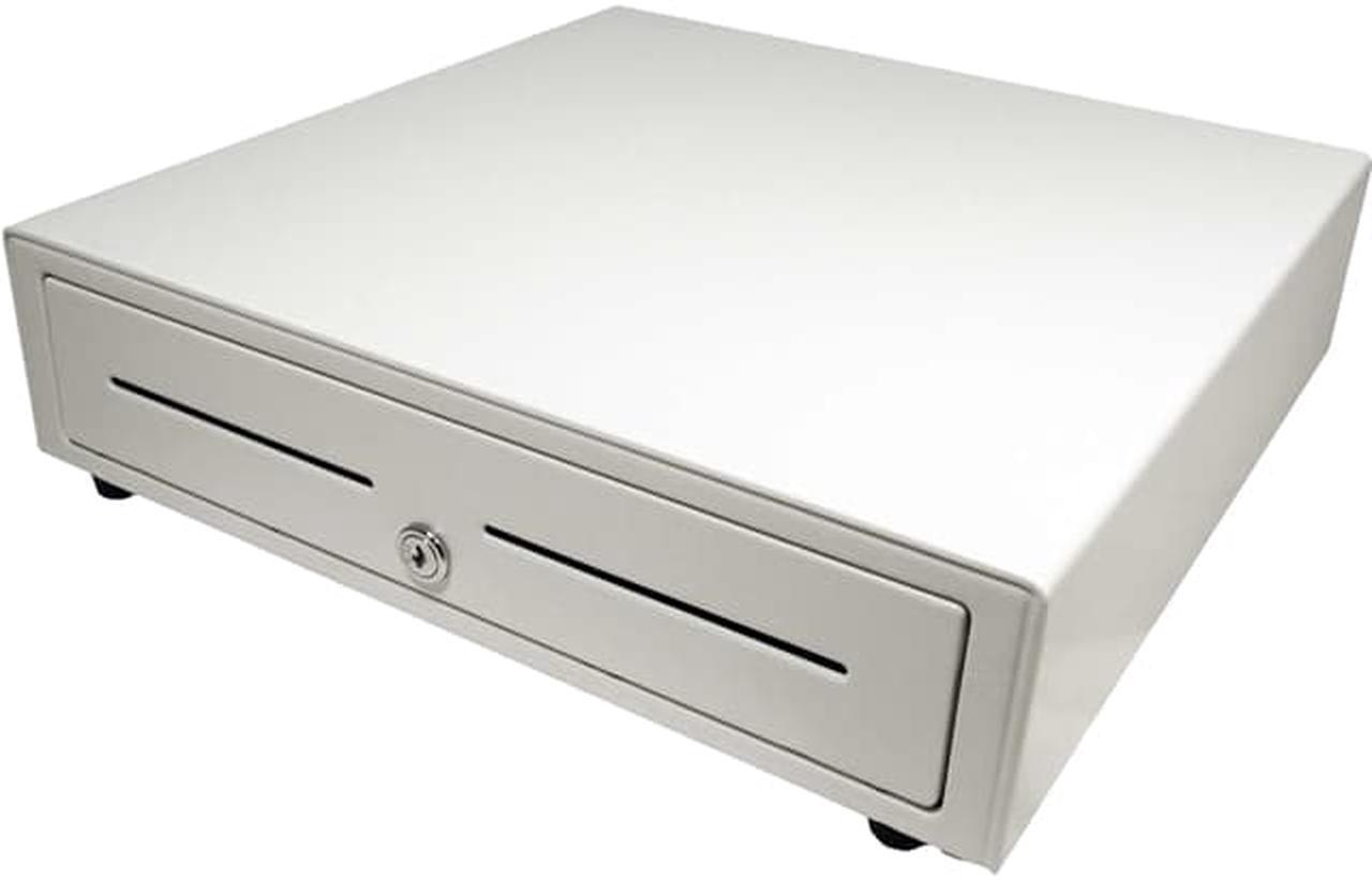 APG Vasario Series Standard Duty Cash Drawer, 16” x 16”, Dual Media Slots, USBPro HID End Node, Fixed 5X5 Till, Painted Front, All-White, Includes Cable - VB554A-AW1616