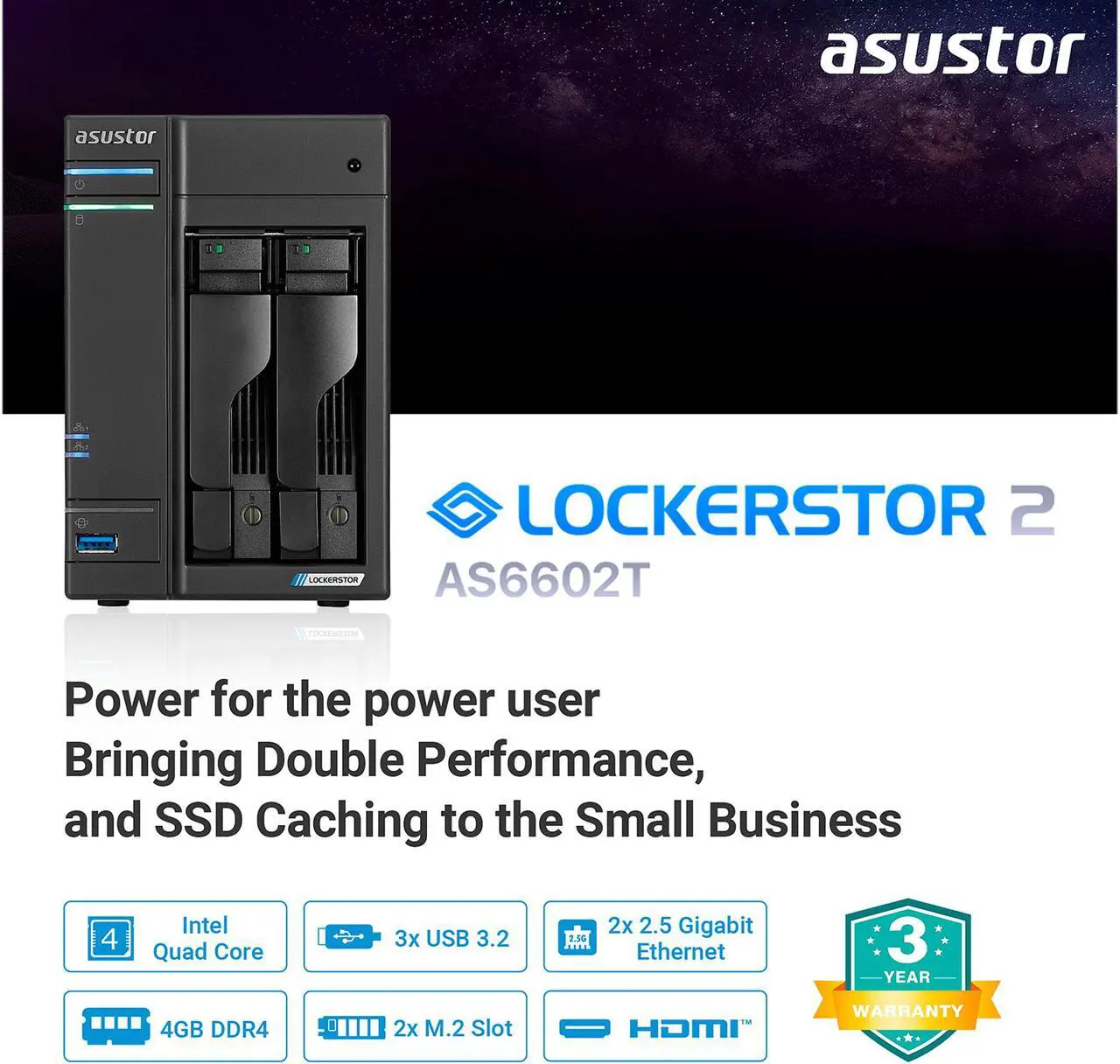 Alt view image 2 of 6 - Asustor AS6602T 2 Bay Lockerstor 2 Desktop NAS (Diskless)