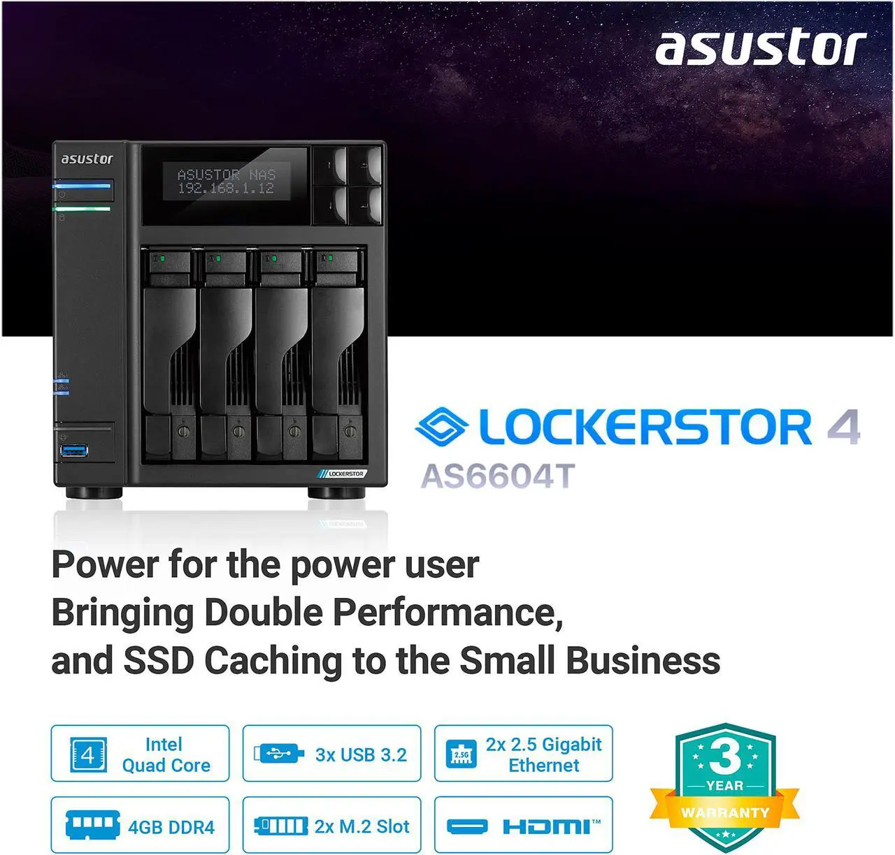 Alt view image 2 of 6 - Asustor AS6604T 4 Bay Lockerstor 4 Desktop NAS (Diskless)