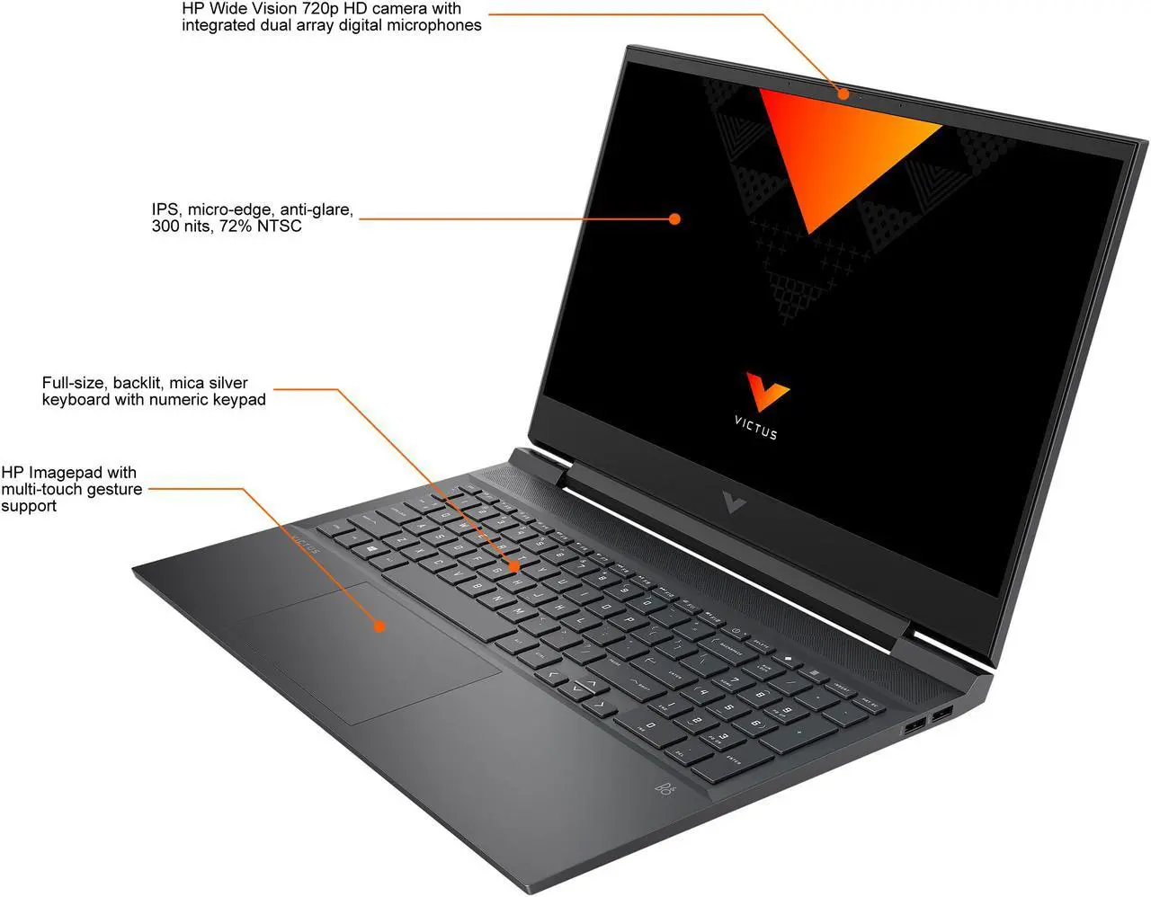 Alt view image 4 of 10 - HP Victus - 16.1" 60 Hz IPS - AMD Ryzen 5 5000 Series 5600 H (3.30GHz) - NVIDIA GeForce RTX 3050 Laptop GPU - 8 GB DDR4 - 512 GB PCIe SSD - Gaming Laptop (16-e0010nr)