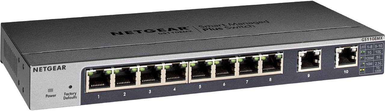 NETGEAR 8-Port Gigabit Ethernet Plus switch with 2-Port Multi-Gig Ethernet (100M/1G/2.5G/5G/10G) | GS110EMX