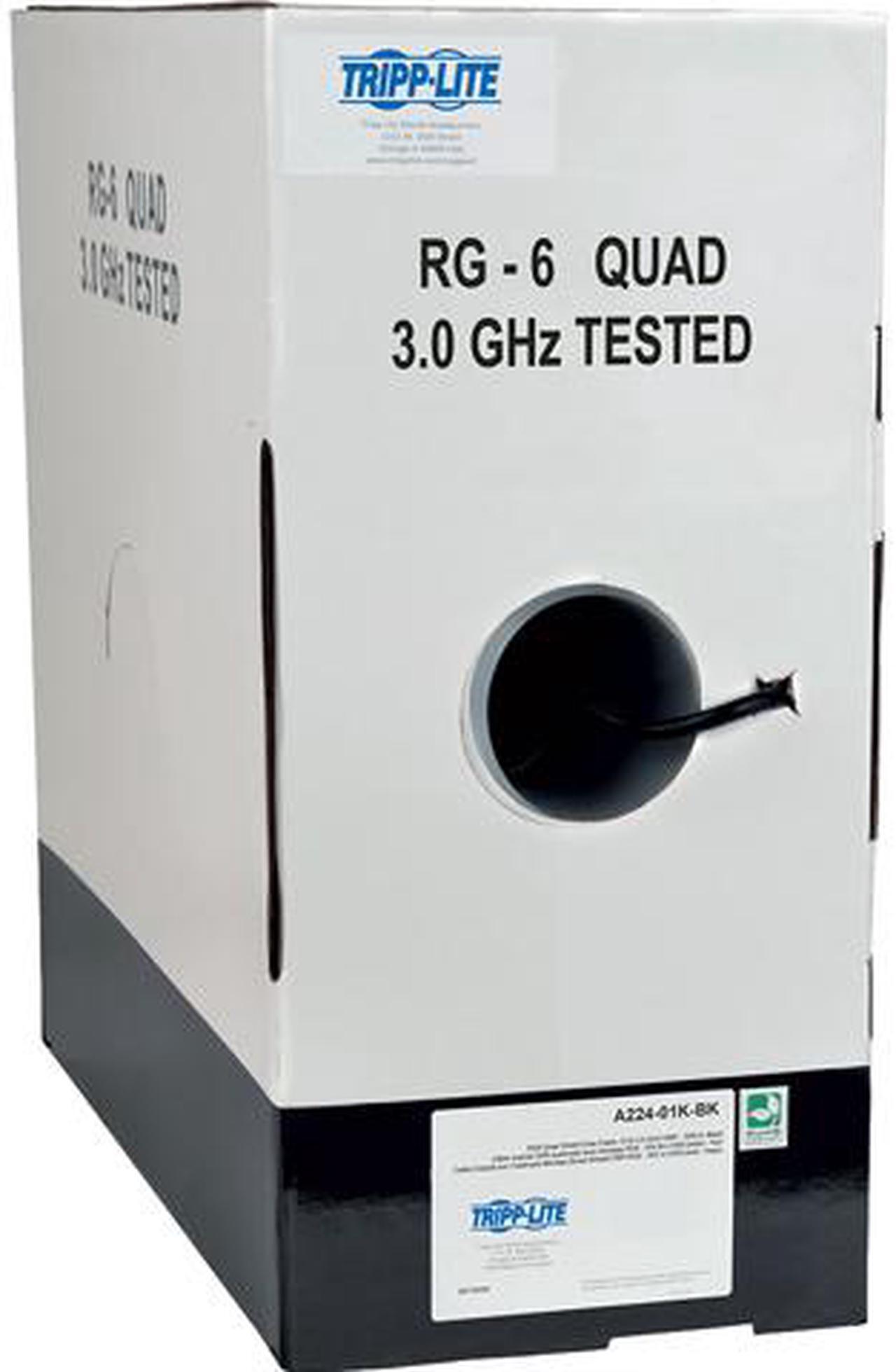 Main image of Tripp Lite RG6/U Quad-Shield CMR-Rated Coaxial Cable, Black, 1000 ft. (A224-01K-BK)