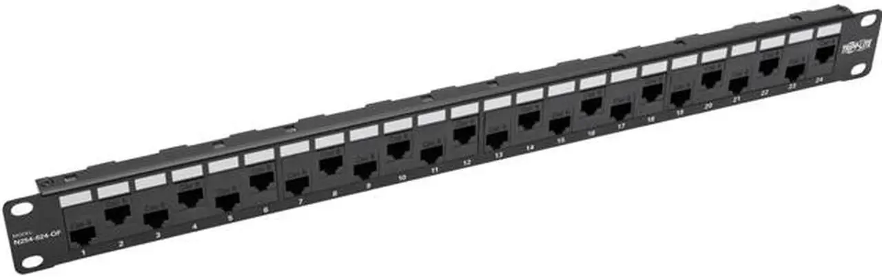 Main image of 24-PORT 1U RACK-MOUNT CAT5E/6 OFFSET FEED-THROUGH PATCH PANEL WITH CABLE MANAGEM