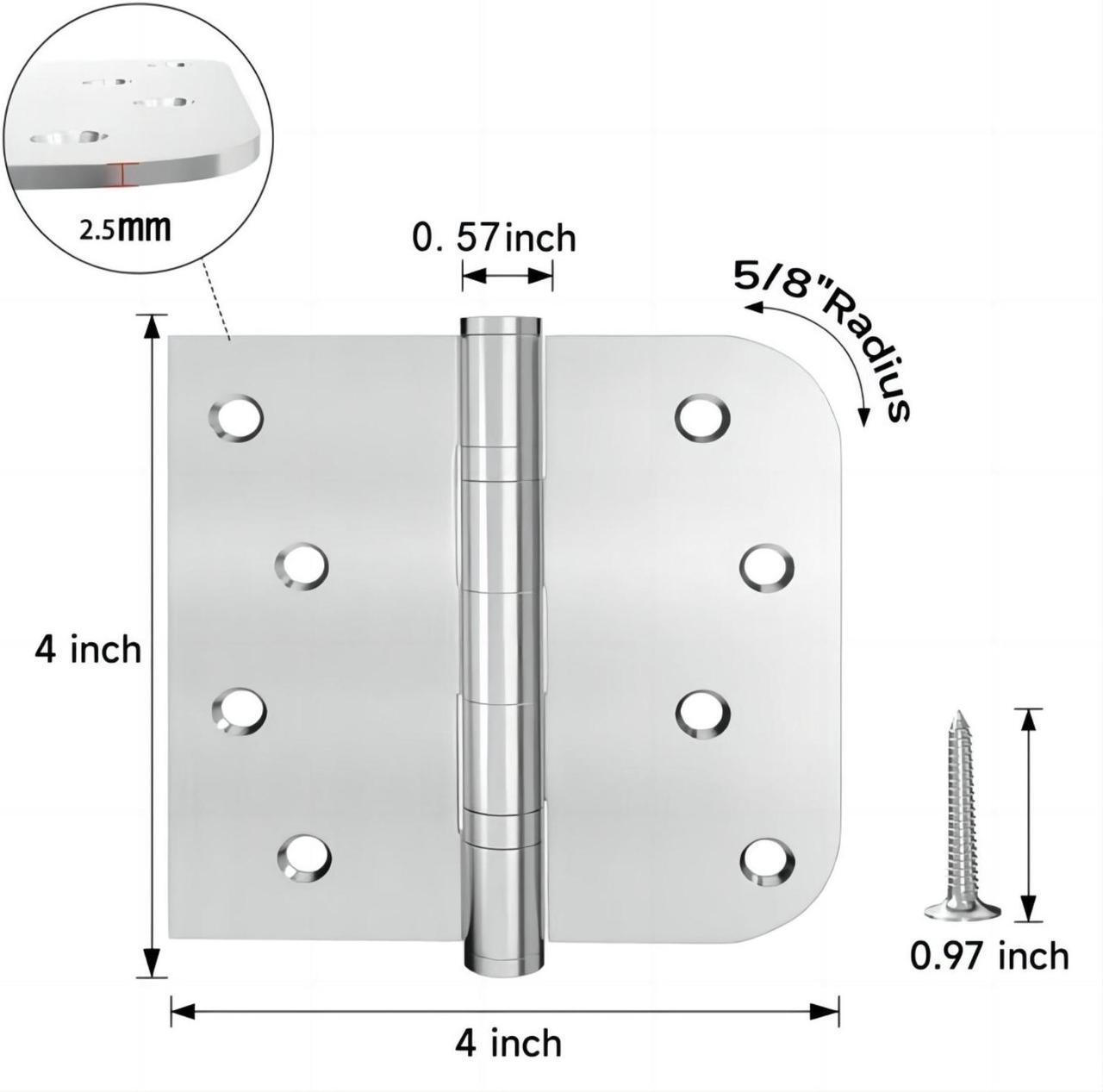 Alt view image 2 of 7 - Hinges, 3 Pack Door Hinges Stainless Steel Hinges with 4 Inch Square Rounded 5/8" Radius Corner Hinges Interior/Exterior Door Hinges Heavy Duty Hinges