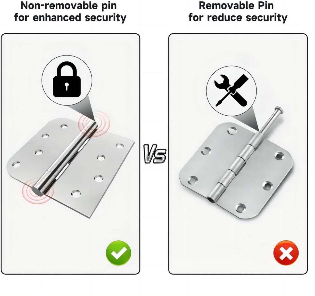 Alt view image 3 of 7 - Hinges, 3 Pack Door Hinges Stainless Steel Hinges with 4 Inch Square Rounded 5/8" Radius Corner Hinges Interior/Exterior Door Hinges Heavy Duty Hinges