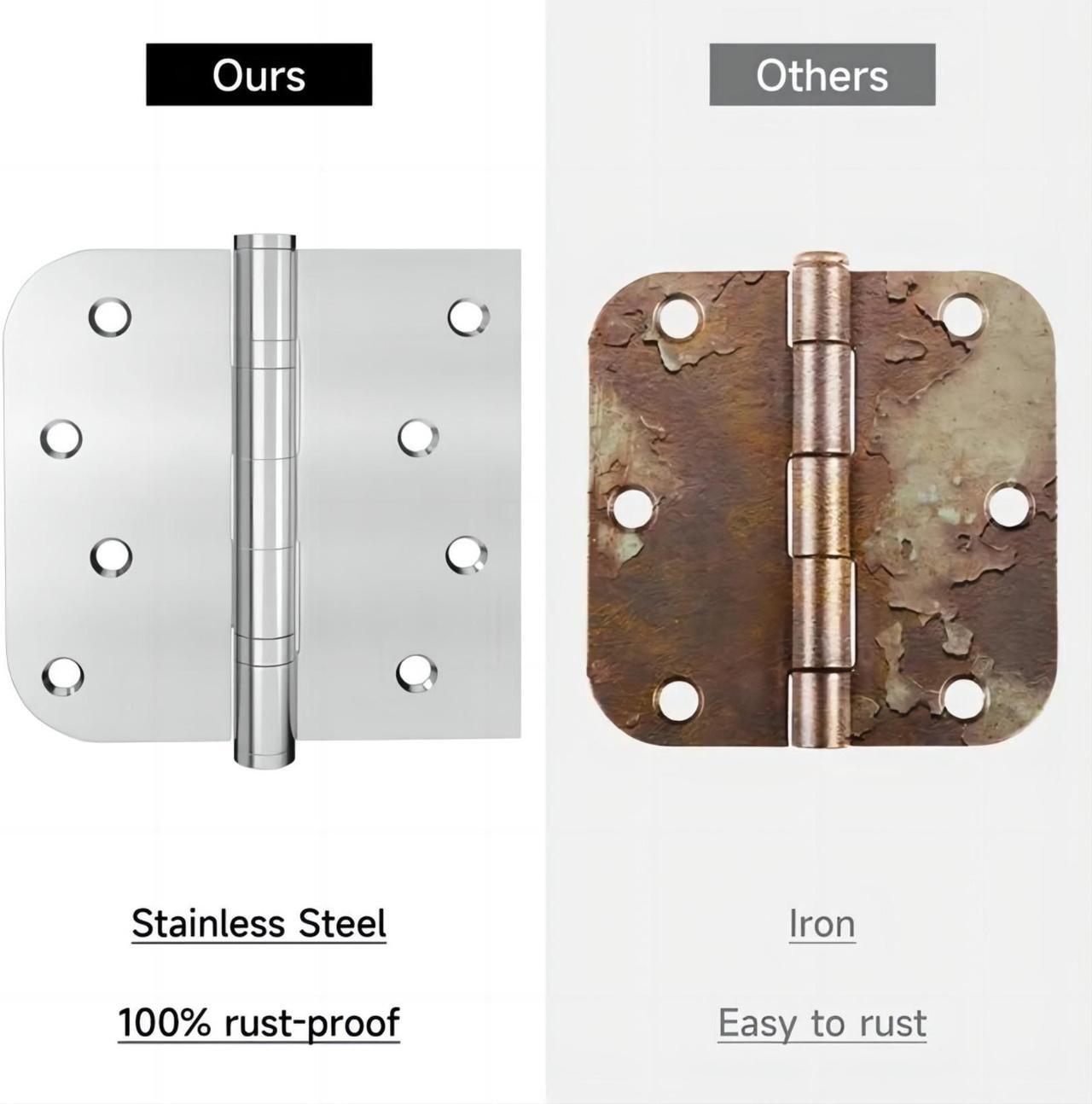 Alt view image 4 of 7 - Hinges, 3 Pack Door Hinges Stainless Steel Hinges with 4 Inch Square Rounded 5/8" Radius Corner Hinges Interior/Exterior Door Hinges Heavy Duty Hinges
