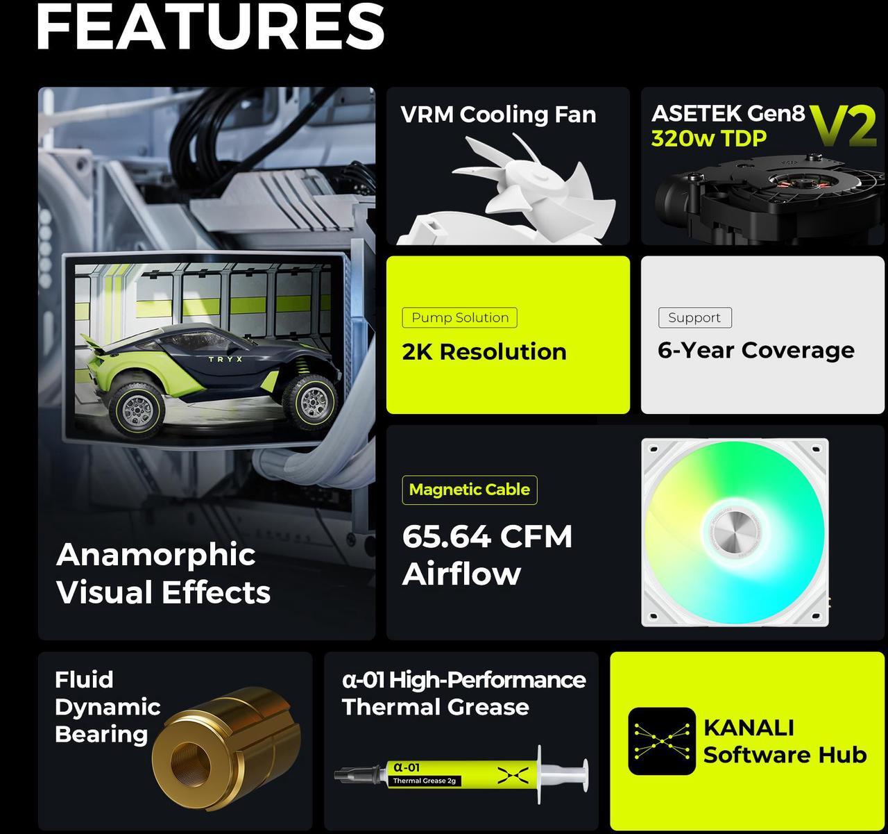Alt view image 3 of 7 - TRYX PANORAMA 360 ARGB White 360mm AIO 6.5'' AMOLED Curved Screen 3D Anamorphic Effect Customizable AIO Cooler 360mm Asetek 8th Gen V2 320w TDP Magnetic ARGB Fan Intel LGA 1851/1700 AMD AM5/AM4