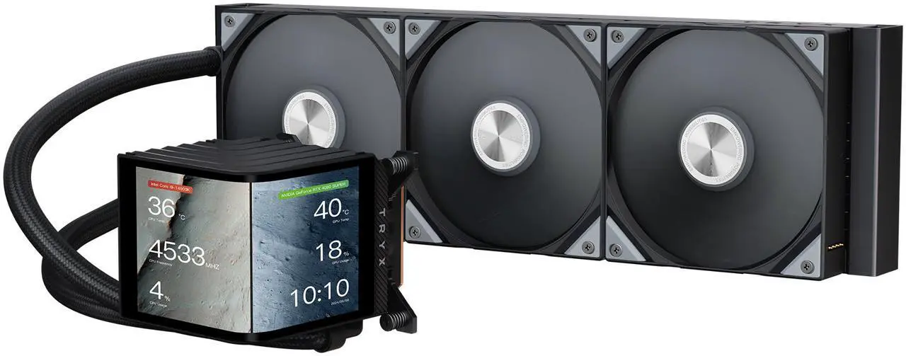Main image of TRYX PANORAMA 360 360mm AIO 6.5'' AMOLED Curved Screen 3D Anamorphic Effect Customizable AIO Cooler 360mm Asetek 8th Gen V2 320w TDP Magnetic Performance Fan Intel LGA 1851/1700 AMD AM5/AM4