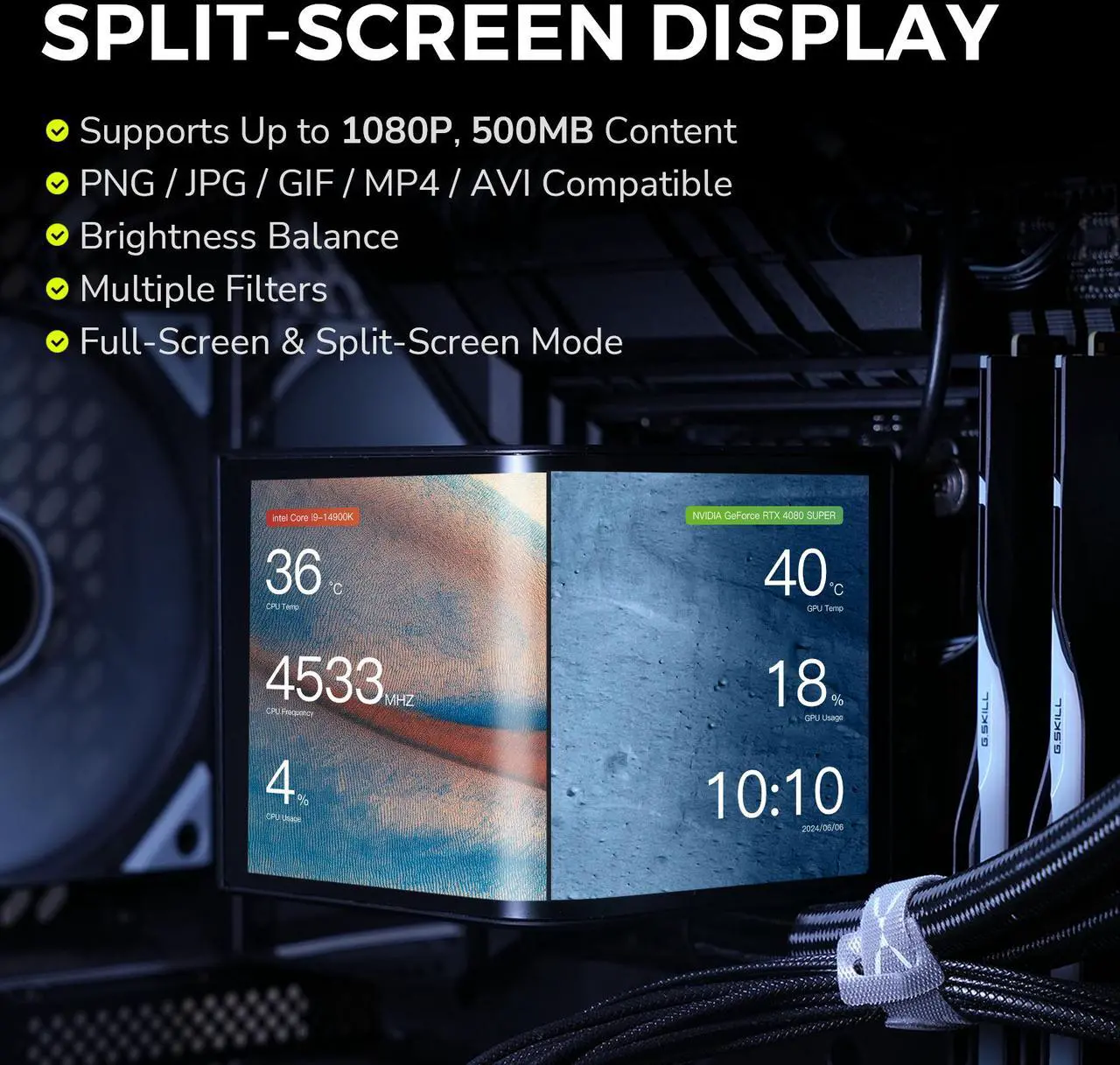 Alt view image 6 of 7 - TRYX PANORAMA 360 360mm AIO 6.5'' AMOLED Curved Screen 3D Anamorphic Effect Customizable AIO Cooler 360mm Asetek 8th Gen V2 320w TDP Magnetic Performance Fan Intel LGA 1851/1700 AMD AM5/AM4