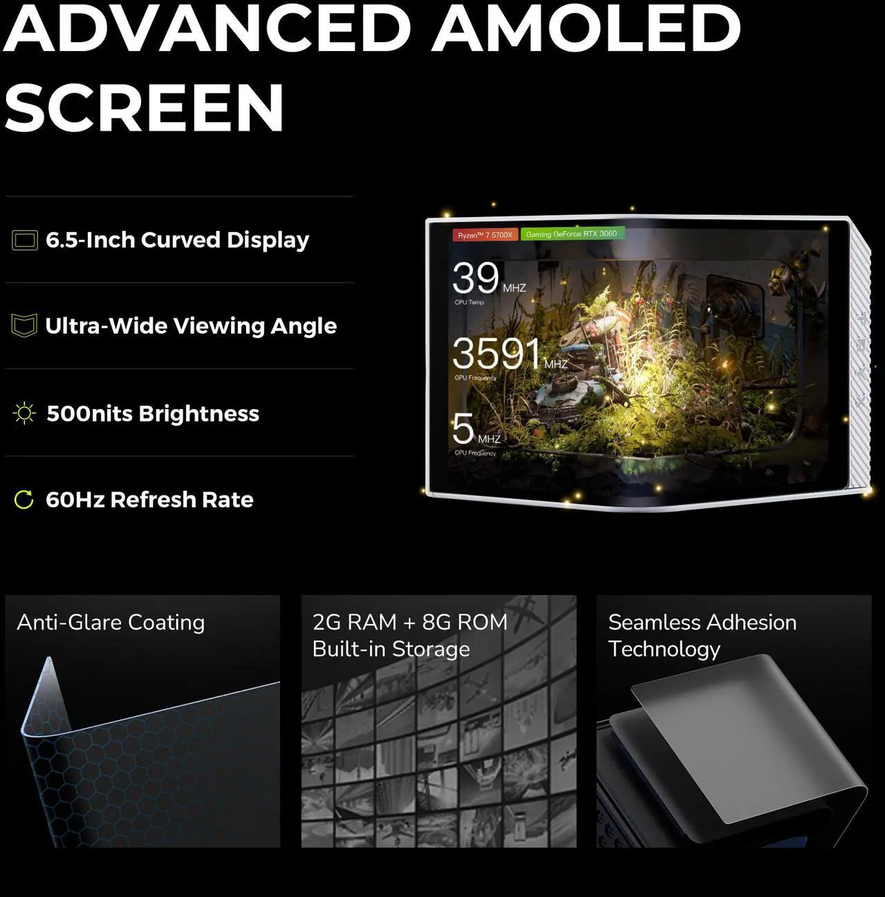 Alt view image 4 of 7 - TRYX PANORAMA 360 White 360mm AIO 6.5'' AMOLED Curved Screen 3D Anamorphic Effect Customizable AIO Cooler 360mm Asetek 8th Gen V2 320w TDP Magnetic Performance Fan Intel LGA 1851/1700 AMD AM5/AM4