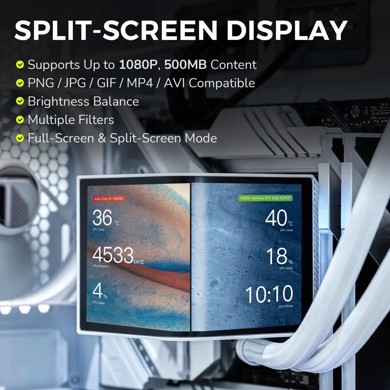 Alt view image 6 of 7 - TRYX PANORAMA 360 White 360mm AIO 6.5'' AMOLED Curved Screen 3D Anamorphic Effect Customizable AIO Cooler 360mm Asetek 8th Gen V2 320w TDP Magnetic Performance Fan Intel LGA 1851/1700 AMD AM5/AM4