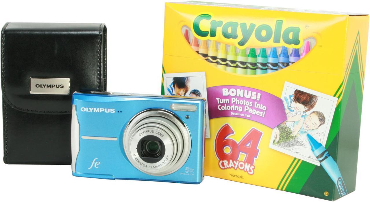 Main image of OLYMPUS FE-46 Light Blue 12.0 MP 5X Optical Zoom Digital Camera with a FREE CASE and a box of Crayola Crayons