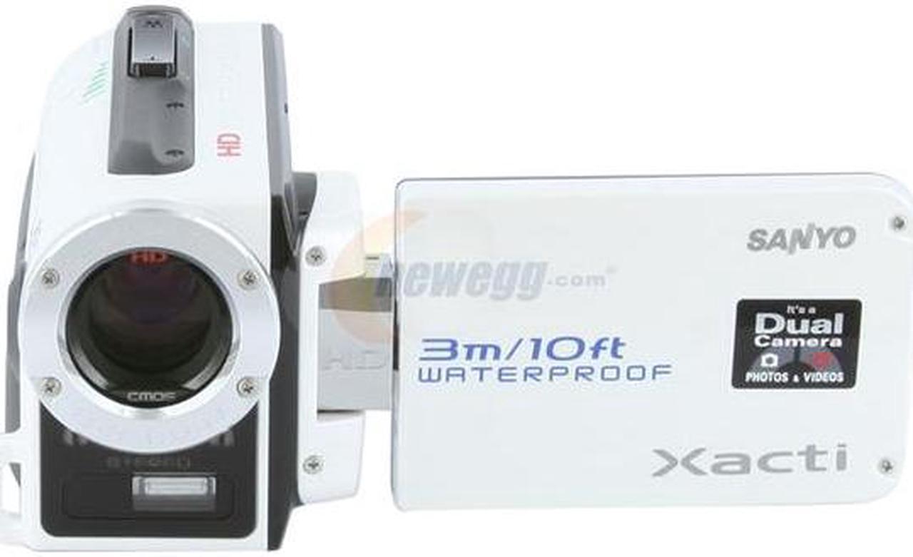 SANYO Xacti VPC-WH1 White 1/6" CMOS Sensor 2.5" 150K LCD 30X Optical Zoom Waterproof HD Dual Camera