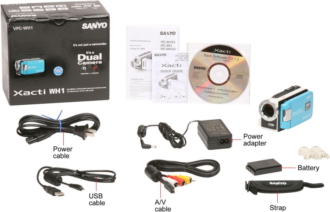 Alt view image 9 of 9 - SANYO Xacti VPC-WH1 Blue 1/6" CMOS Sensor 2.5" 150K LCD 30X Optical Zoom Waterproof HD Dual Camera