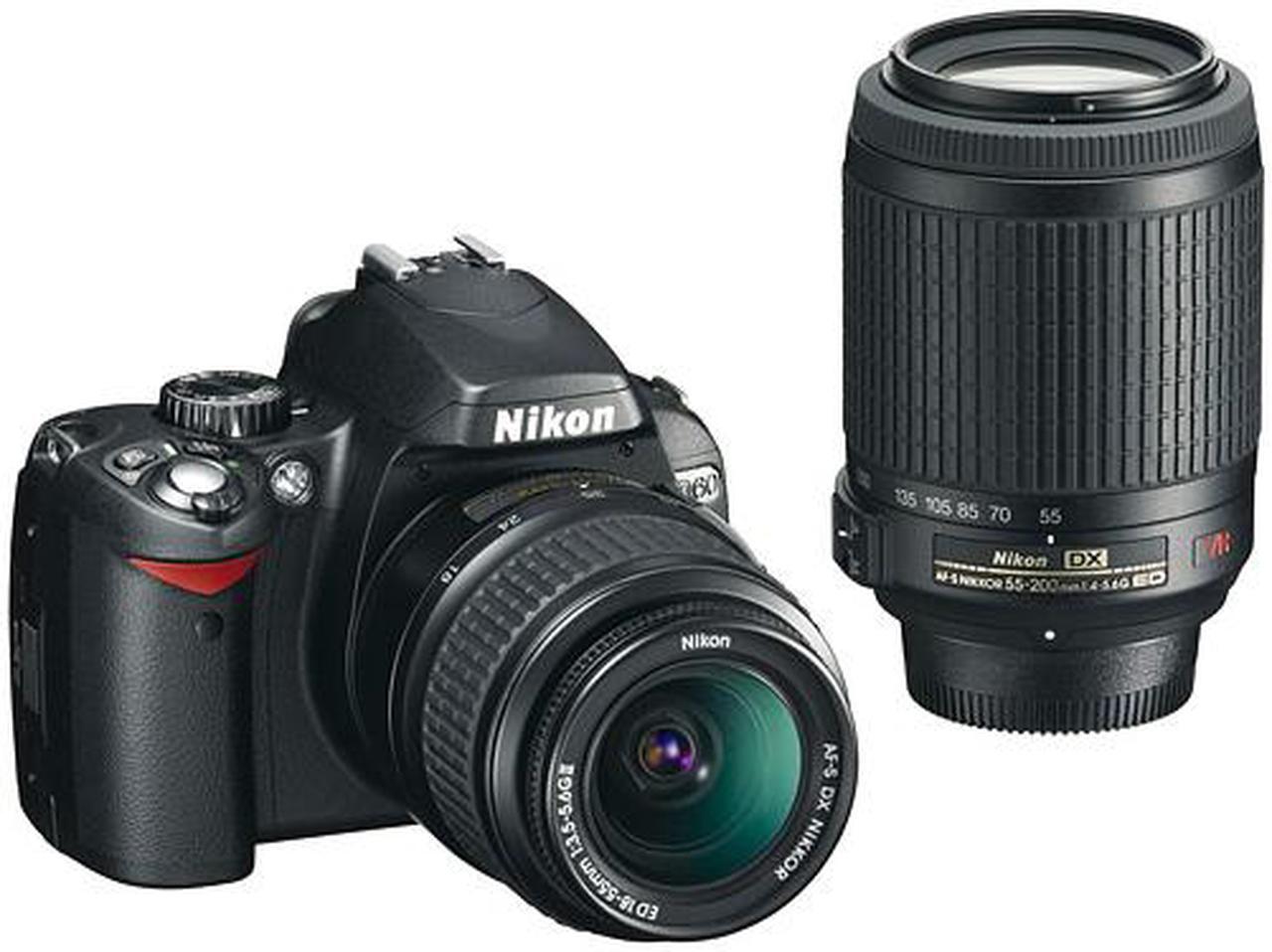 Main image of Nikon D60 Black 10.2 MP Digital SLR Camera w/AF-S DX VR NIKKOR 18-55 mm f/3.5-5.6 & 55-200mm Lens