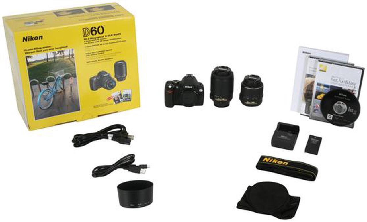 Alt view image 14 of 14 - Nikon D60 Black 10.2 MP Digital SLR Camera w/AF-S DX VR NIKKOR 18-55 mm f/3.5-5.6 & 55-200mm Lens