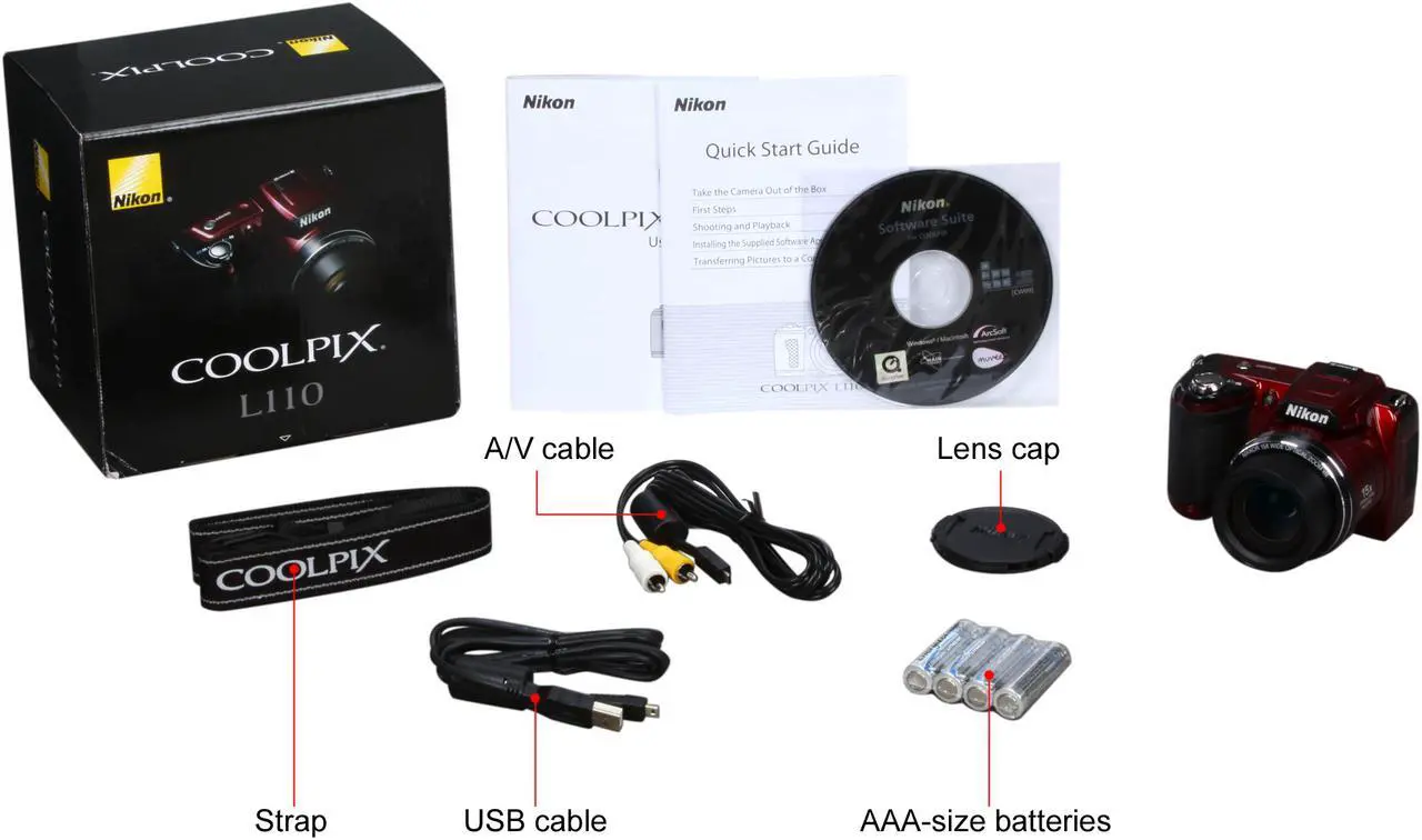 Alt view image 9 of 9 - Nikon COOLPIX L110 Red 12.1 MP 15X Optical Zoom 28mm Wide Angle Digital Camera