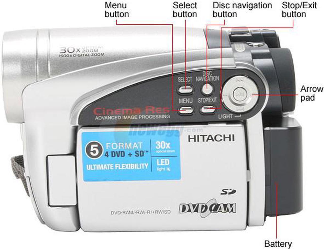 Alt view image 4 of 13 - HITACHI DZ-GX5080A Silver 1/6" CCD 2.7" 16:9 LCD LCD 30X Optical Zoom DVD Camcorder