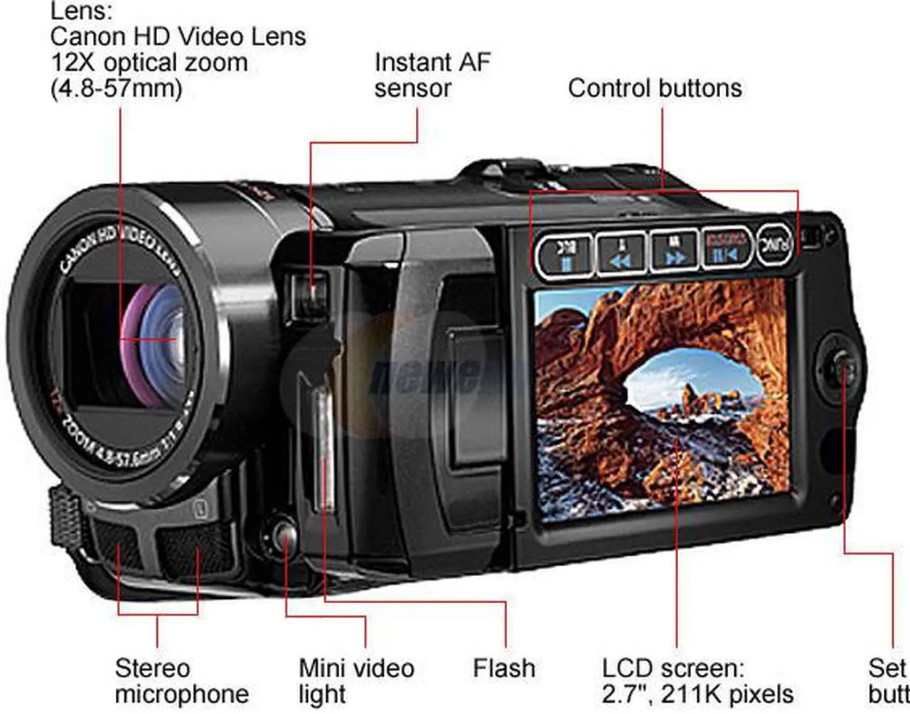 Alt view image 2 of 15 - Canon VIXIA HF10 Black 1/3.2" CMOS Sensor 2.7" 211K LCD 12X Optical Zoom Full HD Dual Flash Memory Camcorder