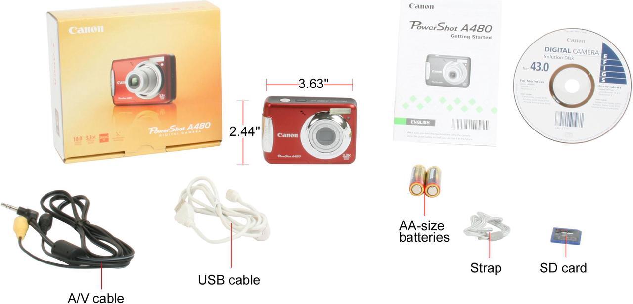 Alt view image 12 of 12 - Canon PowerShot A480 Red 10.0 MP 3.3X Optical Zoom Digital Camera
