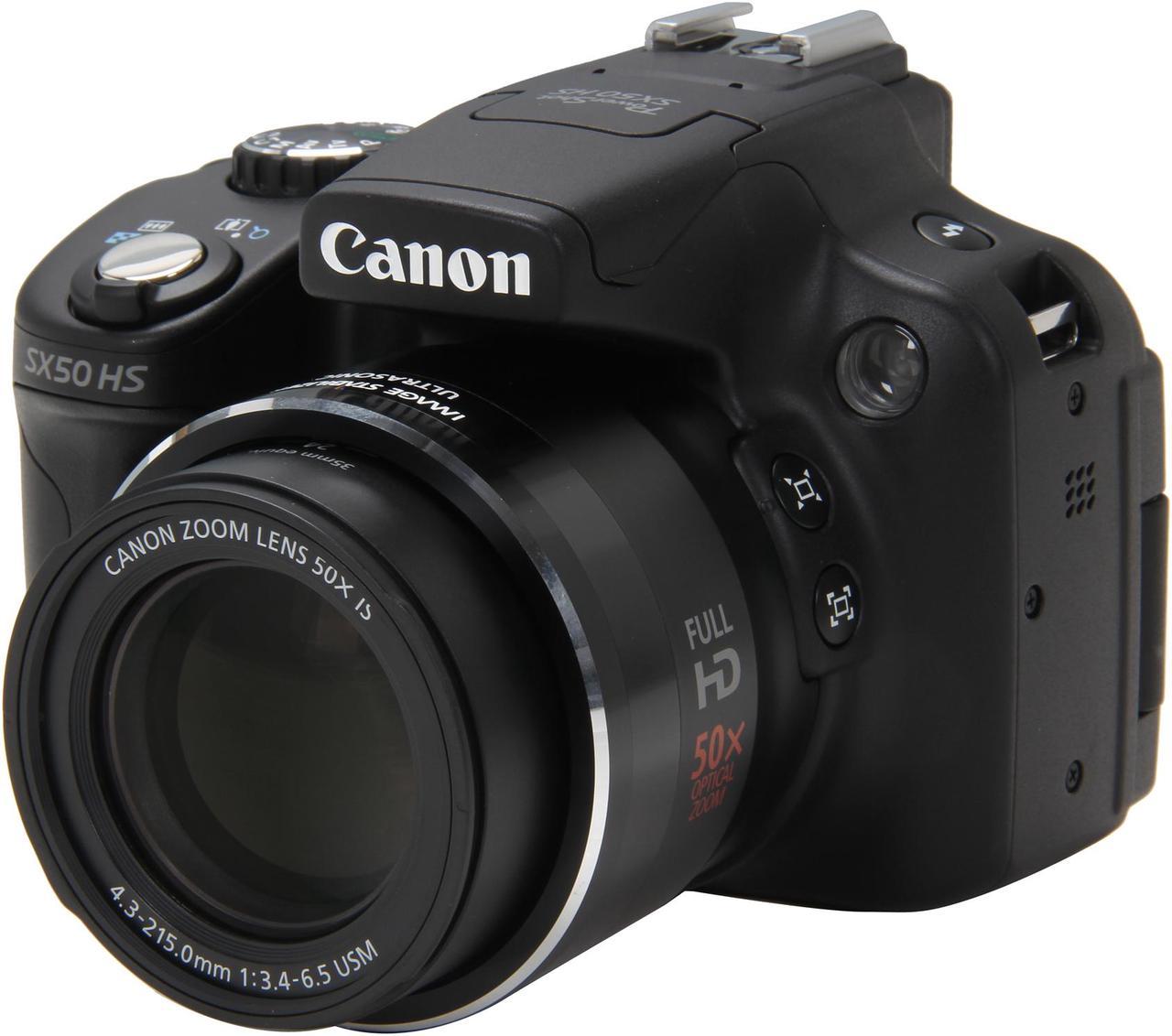 Canon PowerShot SX50 HS Black Approx. 12.1 MP 50X Optical Zoom 24mm Wide Angle Digital Camera HDTV Output