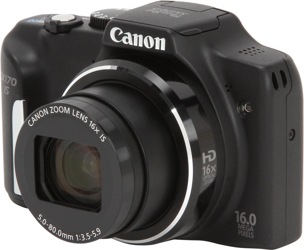 Canon PowerShot SX170 IS Black 16MP 16X Optical Zoom 28mm Wide Angle Digital Camera