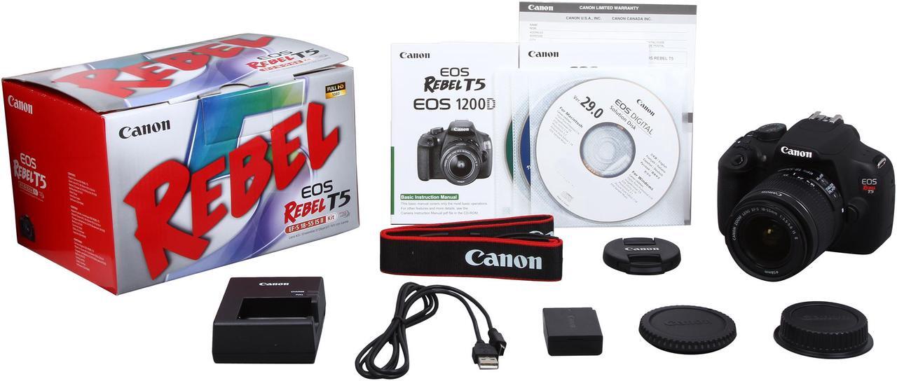 Alt view image 10 of 9 - Canon Rebel T5 9126B003 Black 18.0MP Digital SLR Camera w/ EF-S 18-55mm IS II Lens