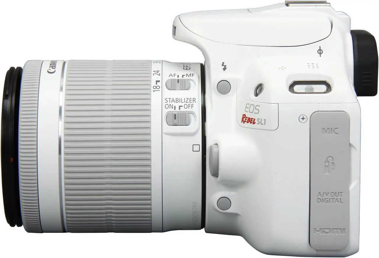 Alt view image 5 of 9 - Canon EOS Rebel SL1 9123B002 White 18.0 MP Digital SLR Camera with EF-S 18-55mm f/3.5-5.6 IS STM Lens