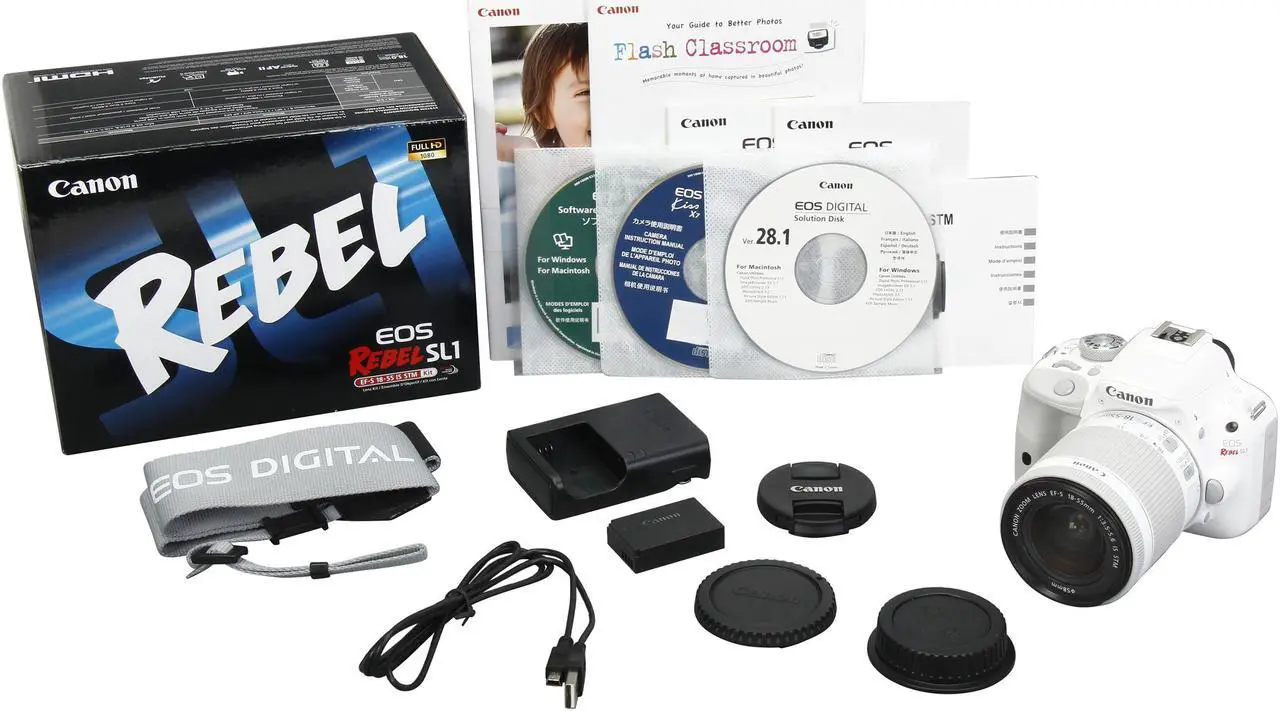 Alt view image 9 of 9 - Canon EOS Rebel SL1 9123B002 White 18.0 MP Digital SLR Camera with EF-S 18-55mm f/3.5-5.6 IS STM Lens