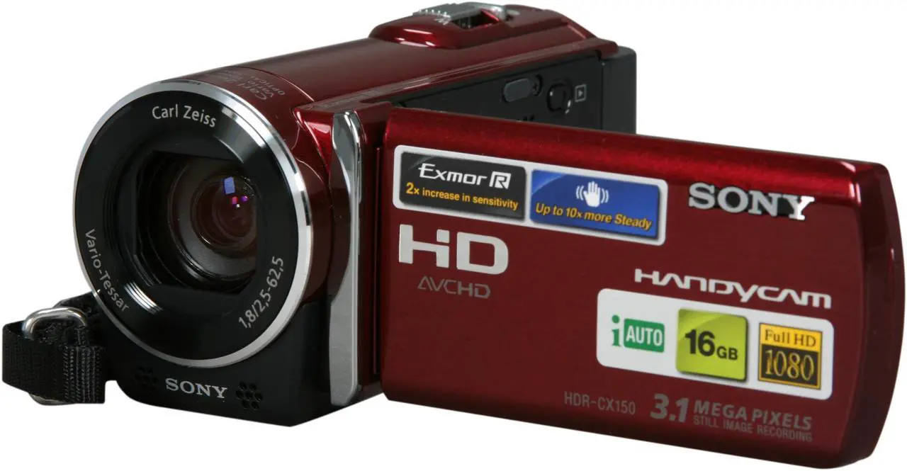 Main image of SONY HDR-CX150 Red 1/4" "Exmor R" CMOS 2.7" 230K LCD 25X Optical Zoom 16GB HD Handycam Camcorder