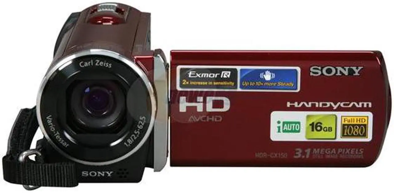 Alt view image 2 of 10 - SONY HDR-CX150 Red 1/4" "Exmor R" CMOS 2.7" 230K LCD 25X Optical Zoom 16GB HD Handycam Camcorder
