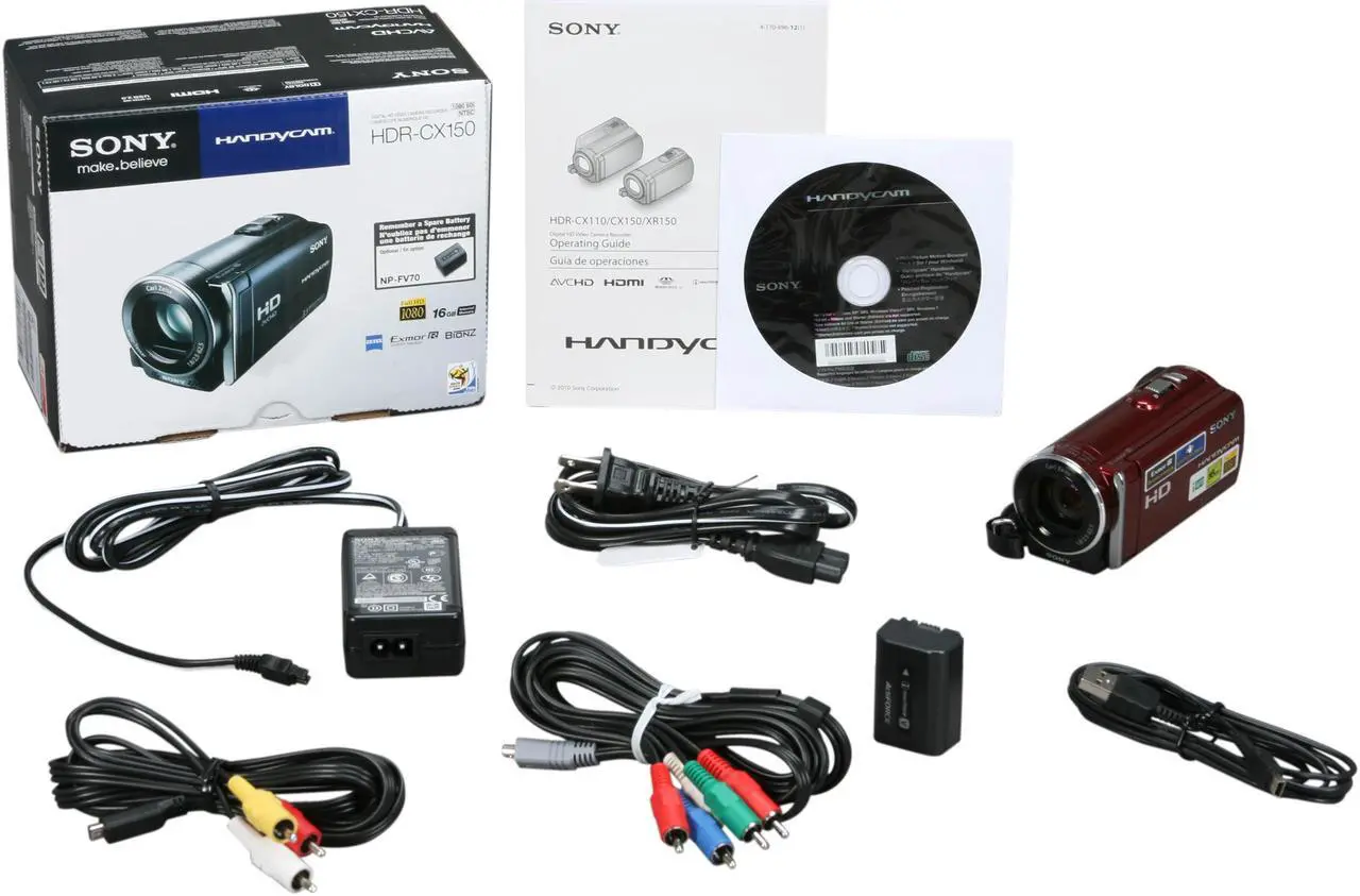Alt view image 10 of 10 - SONY HDR-CX150 Red 1/4" "Exmor R" CMOS 2.7" 230K LCD 25X Optical Zoom 16GB HD Handycam Camcorder