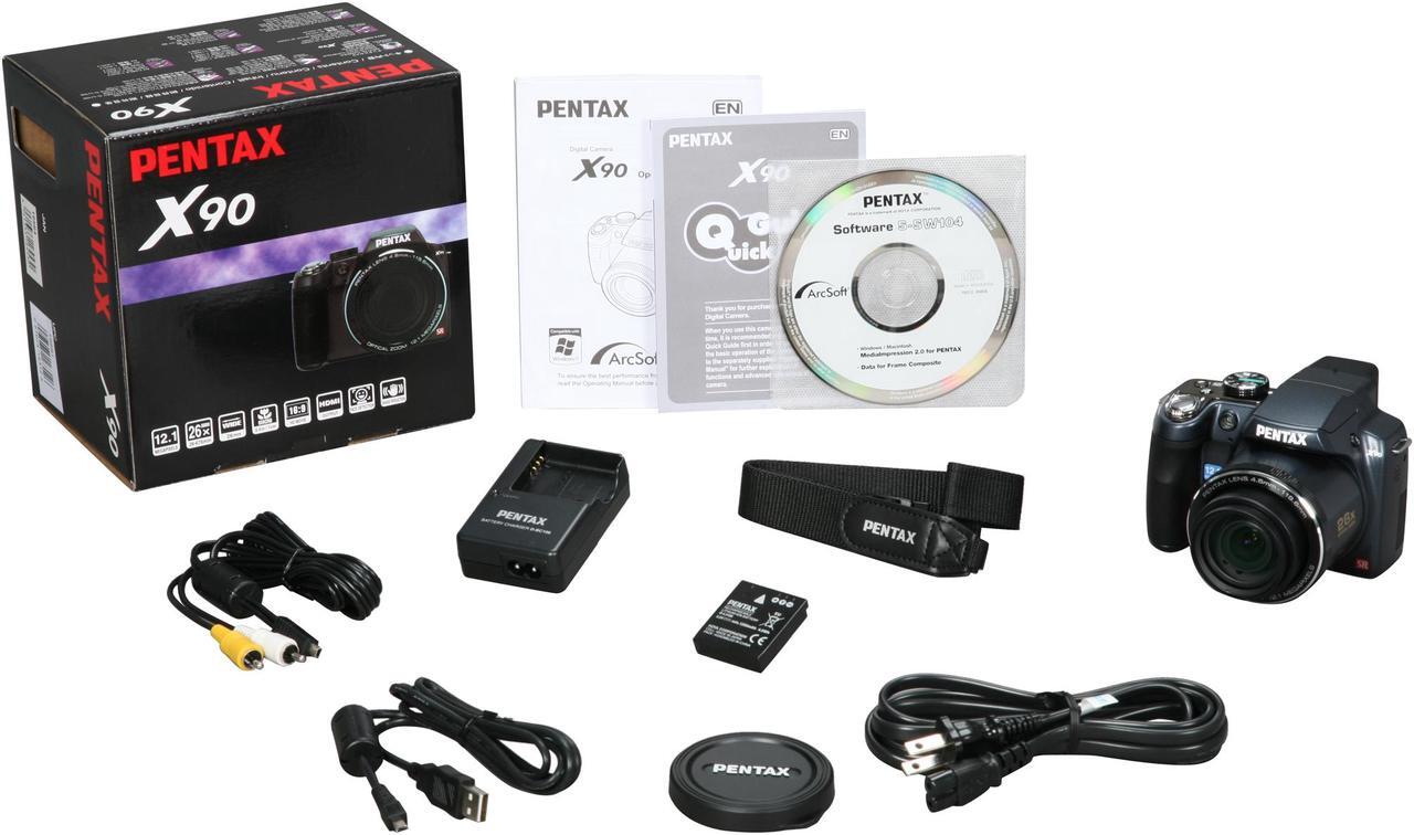 Alt view image 9 of 9 - PENTAX X90 Black 12.1 MP 26X Optical Zoom 26mm Wide Angle Digital Camera