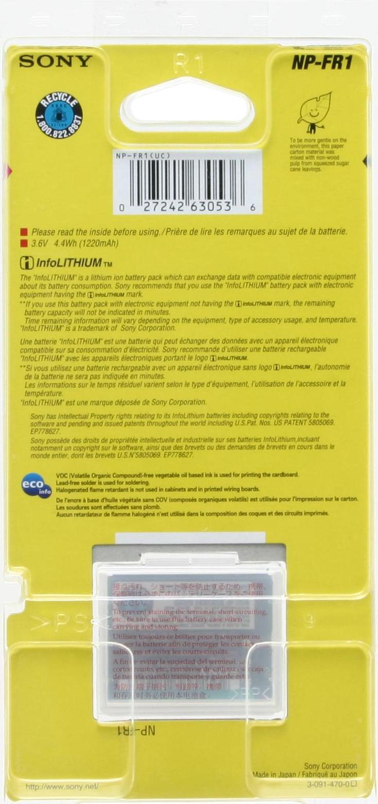 Alt view image 2 of 2 - SONY NP-FR1 1220mAh (4.4 Wh) InfoLithium R Series Rechargeable Battery Pack