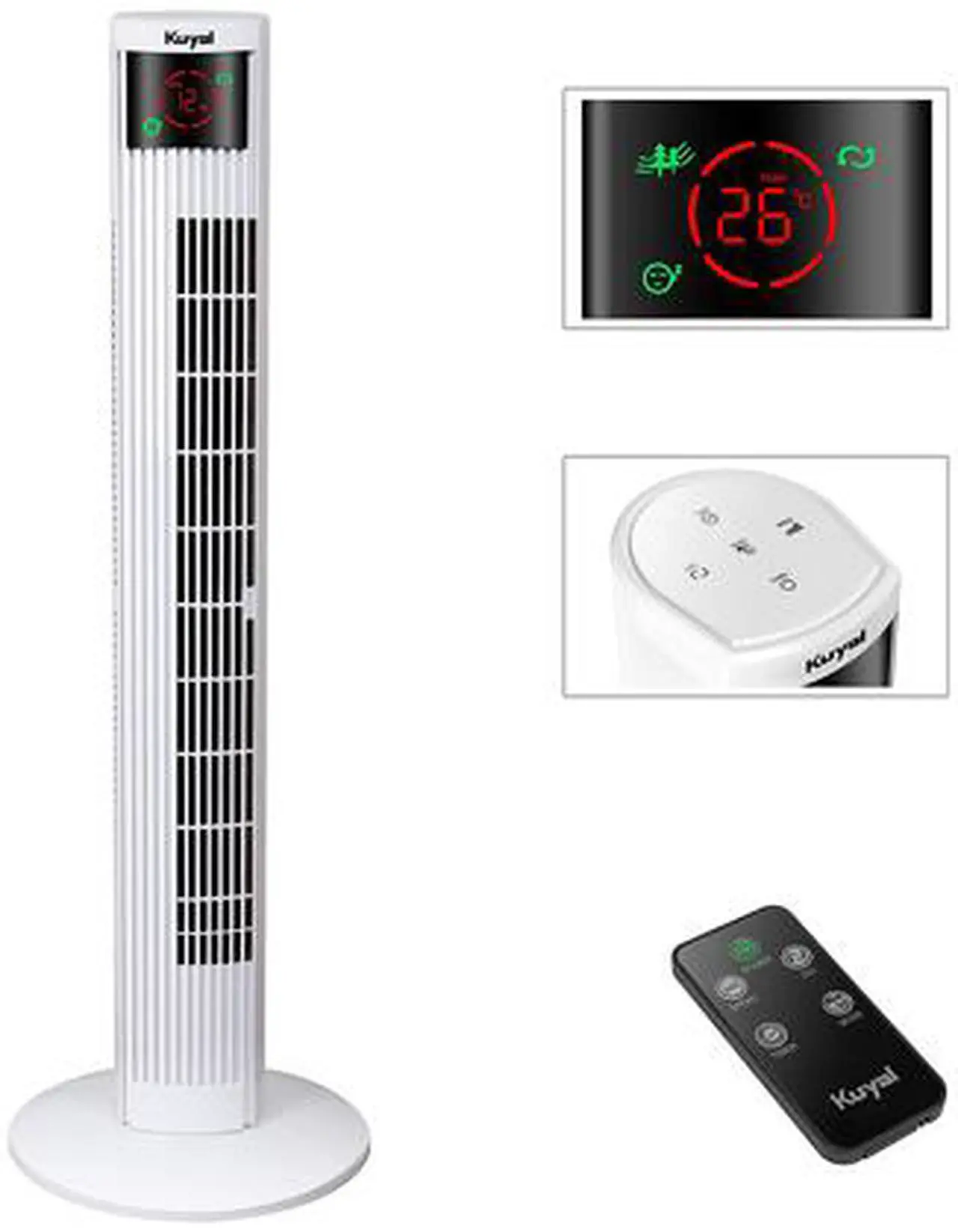 Alt view image 2 of 8 - Quiet Tower fan 36" with Remote Control, 96 CM Stand Fan with 4 Speed Levels and 2 Modes, 12H timer, 45W with LED Display & Touch Panel, 60° Oscillation Floor Fan, lowest 25db Household Fans, Black