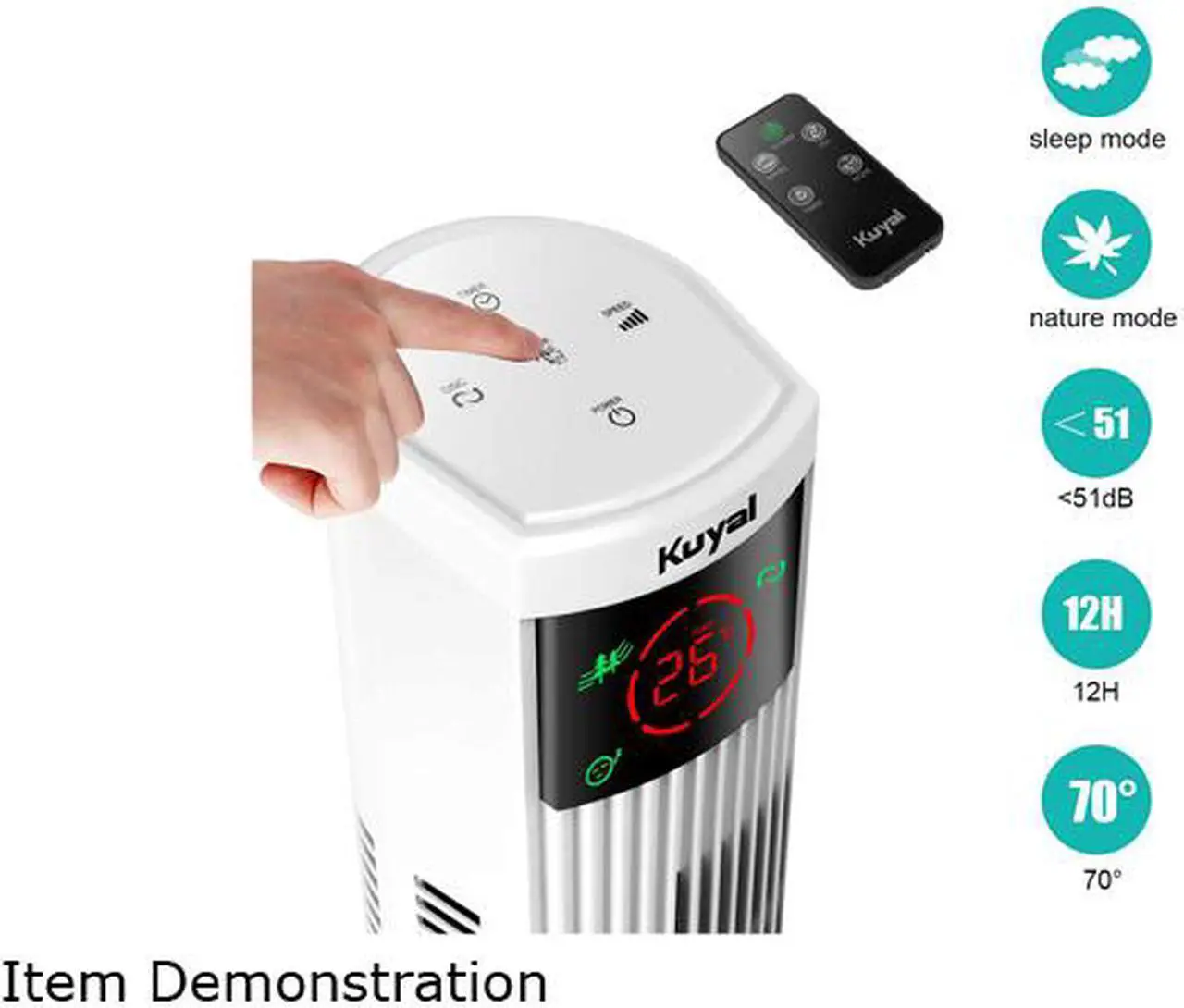 Alt view image 5 of 8 - Quiet Tower fan 36" with Remote Control, 96 CM Stand Fan with 4 Speed Levels and 2 Modes, 12H timer, 45W with LED Display & Touch Panel, 60° Oscillation Floor Fan, lowest 25db Household Fans, Black