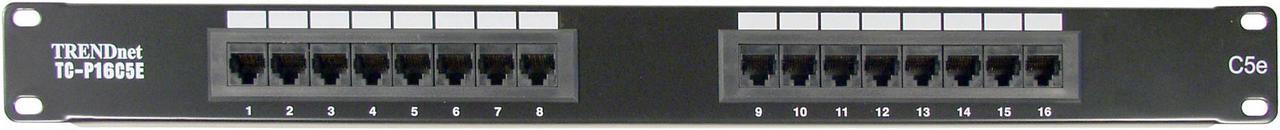 Main image of TRENDnet TC-P16C5E 16-Port CAT 5e RJ-45 UTP Rack Mount Patch Panel