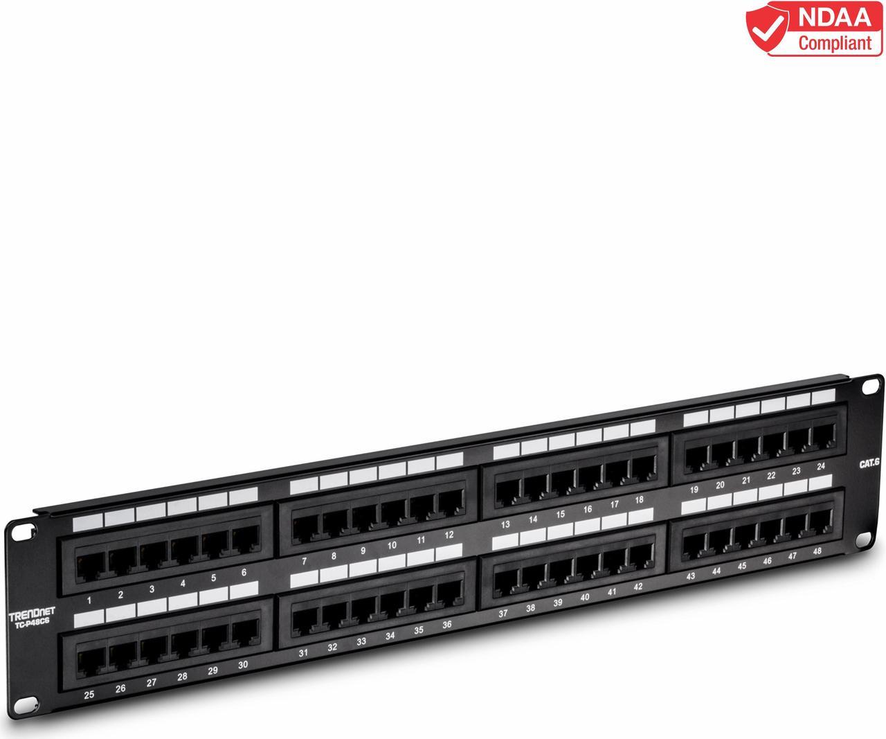 TRENDnet 48-Port Cat6 Unshielded Patch Panel, Wallmount Or Rackmount, Compatible With Cat3,4,5,5e,6 Cabling, For Ethernet, Fast Ethernet, Gigabit Applications, Black, TC-P48C6