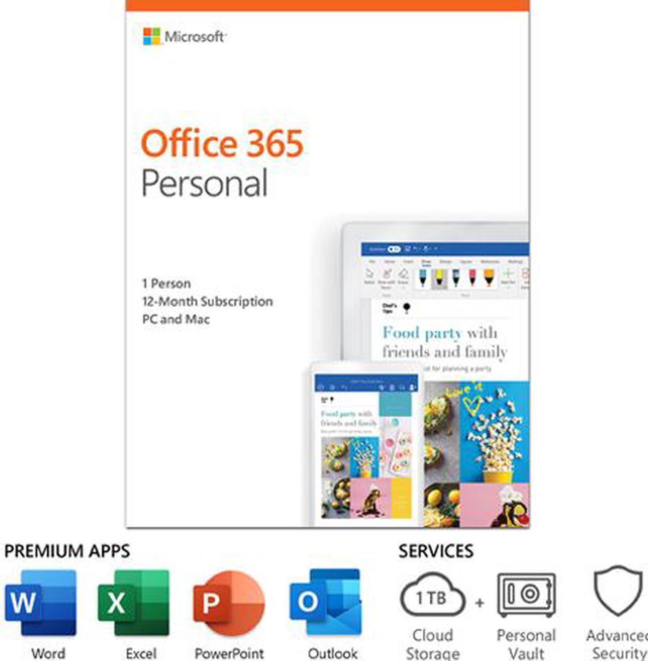 Main image of Microsoft Office 365 Personal | 12-month subscription, 1 person, PC/Mac Key Card