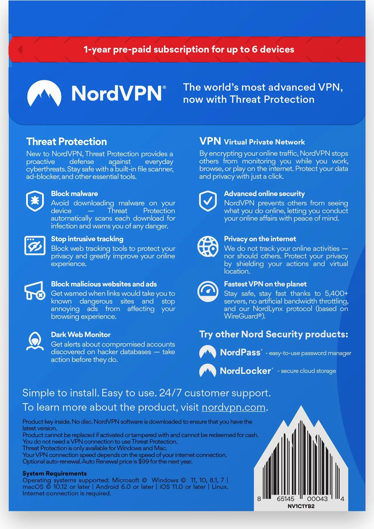 Alt view image 2 of 2 - NordVPN Internet Security and Privacy Software for Windows/MacOS/Android/iOS - 6 Devices - 12 month VPN Subscription - OEM