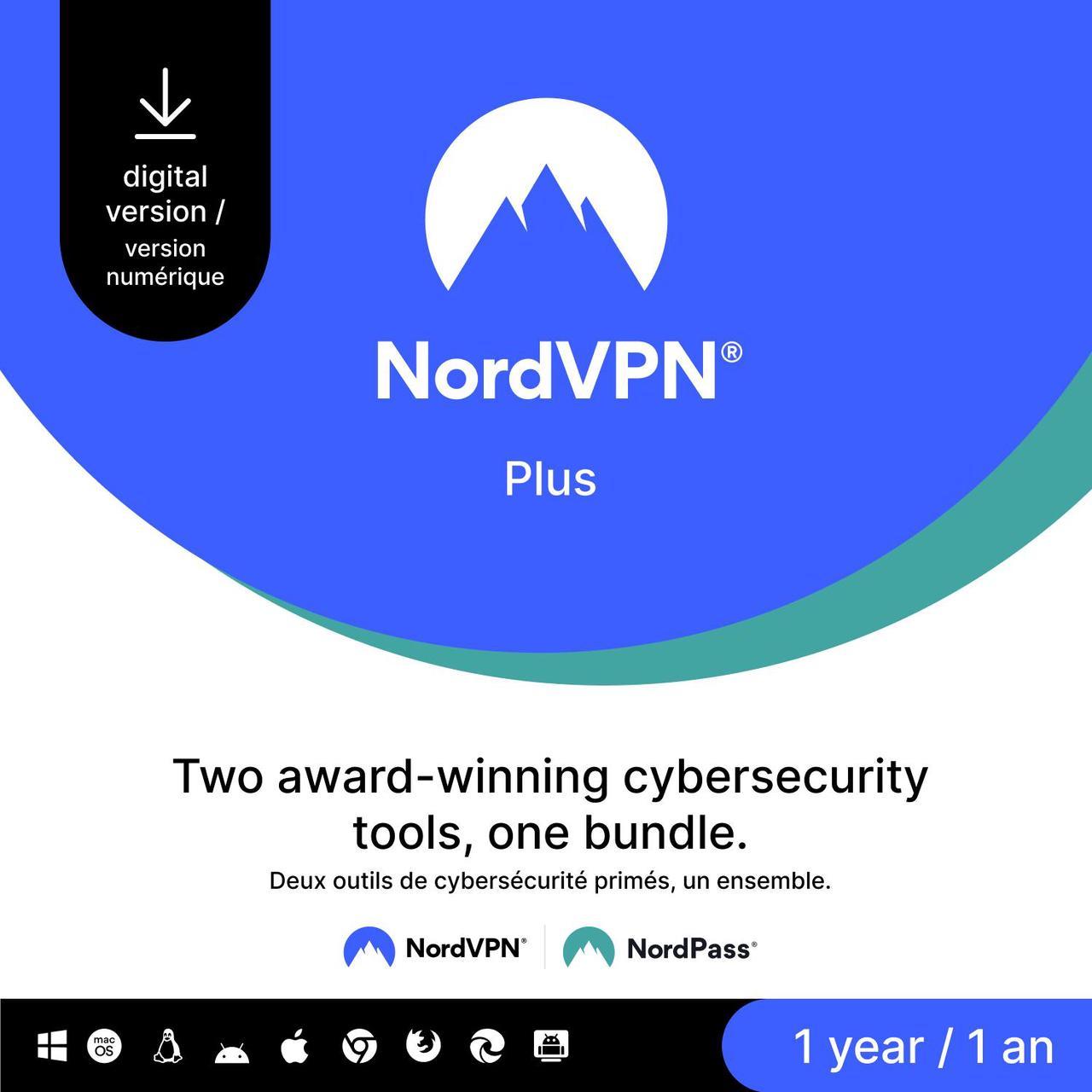 NordVPN Plus - 10 Devices 1 Year Cybersecurity Package (VPN and Password Manager)