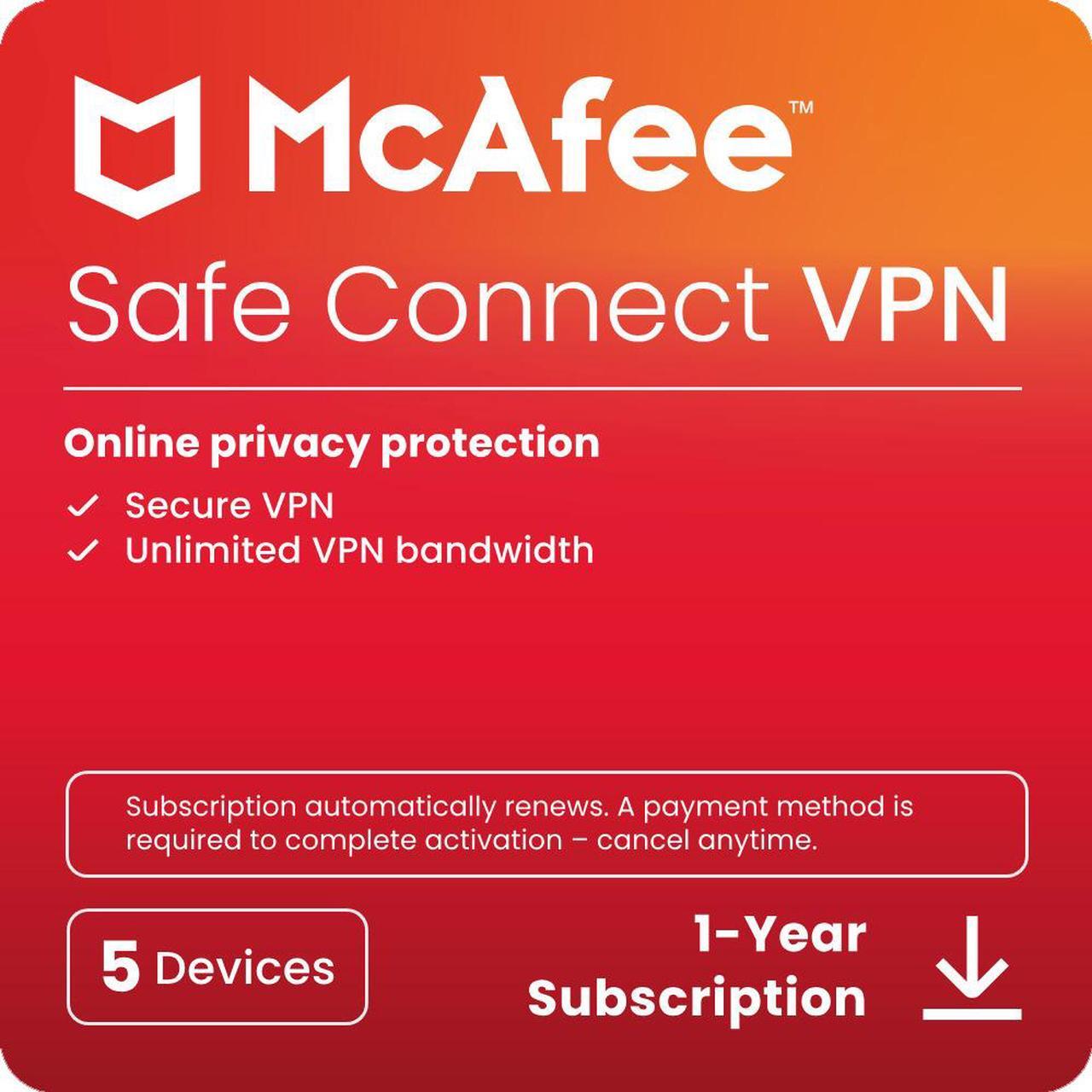 Main image of McAfee Safe Connect VPN (Windows/Android/iOS/ChromeOS) - 5 Devices - 1-Year Subscription with Auto-Renewal (Digital Download)