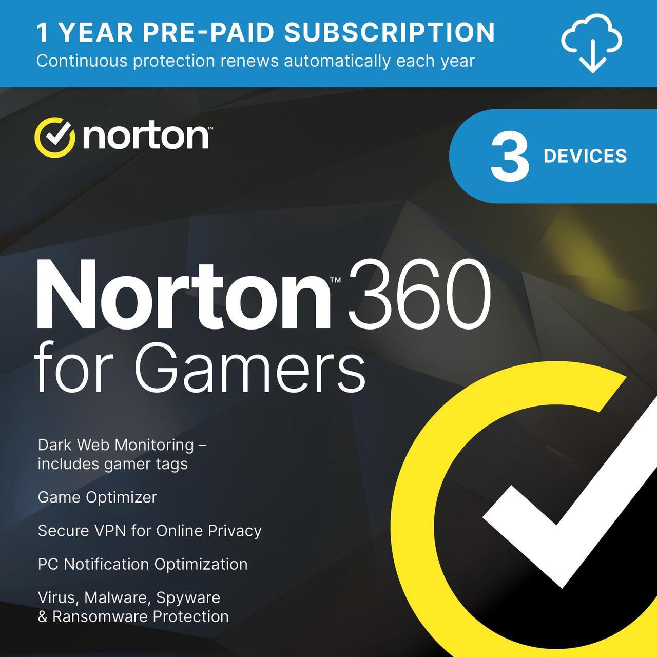 Main image of Norton 360 for Gamers 2024 - 3 Devices - 1 Year with Auto Renewal - Download