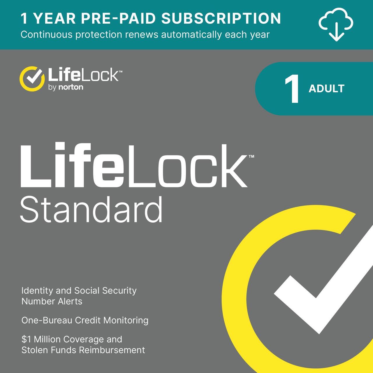 Main image of LifeLock Standard Identity Theft Protection, Individual Plan, 1 Year Subscription with Auto-Renewal [Download]
