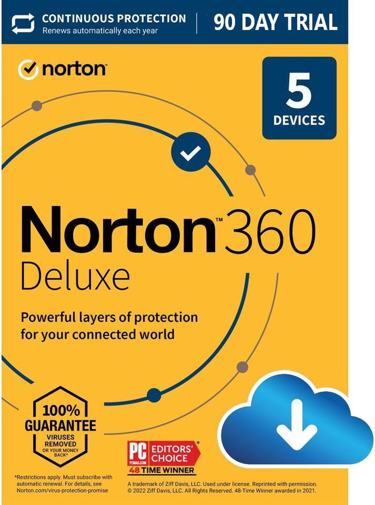 Main image of Norton 360 Deluxe 2023 - 5 Devices - 90 Day Trial with Auto Renewal - Download