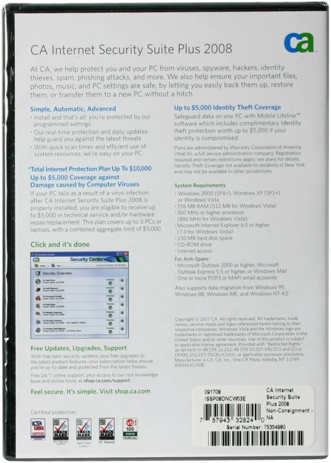 Alt view image 2 of 3 - CA Internet Security Suite Plus 2008 with $10,000 Warranty
