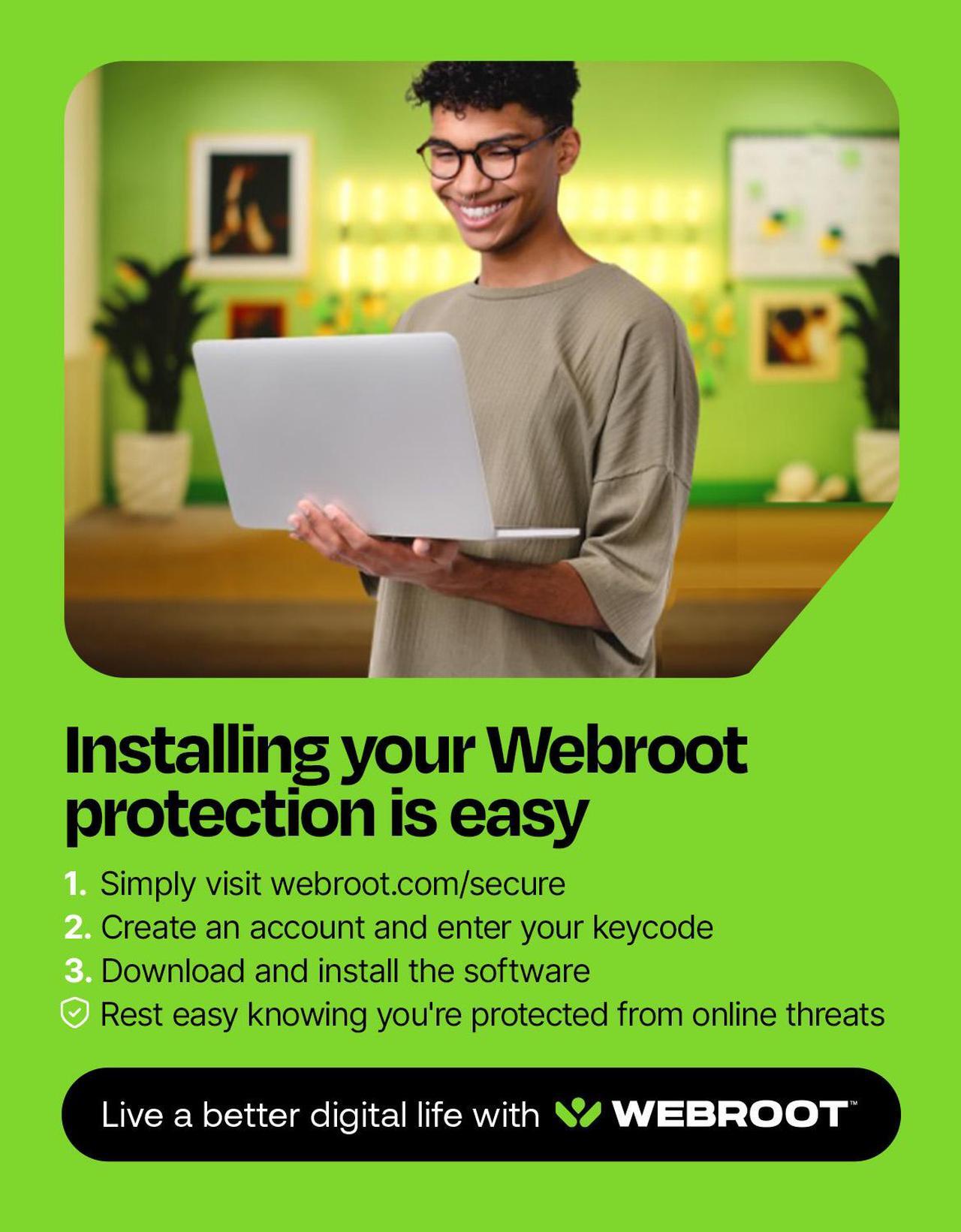 Alt view image 8 of 9 - Webroot Complete Internet Security Complete + Antivirus - 5 Devices - 1-Year – Download Android, Apple iOS, Chrome, Mac OS, Windows