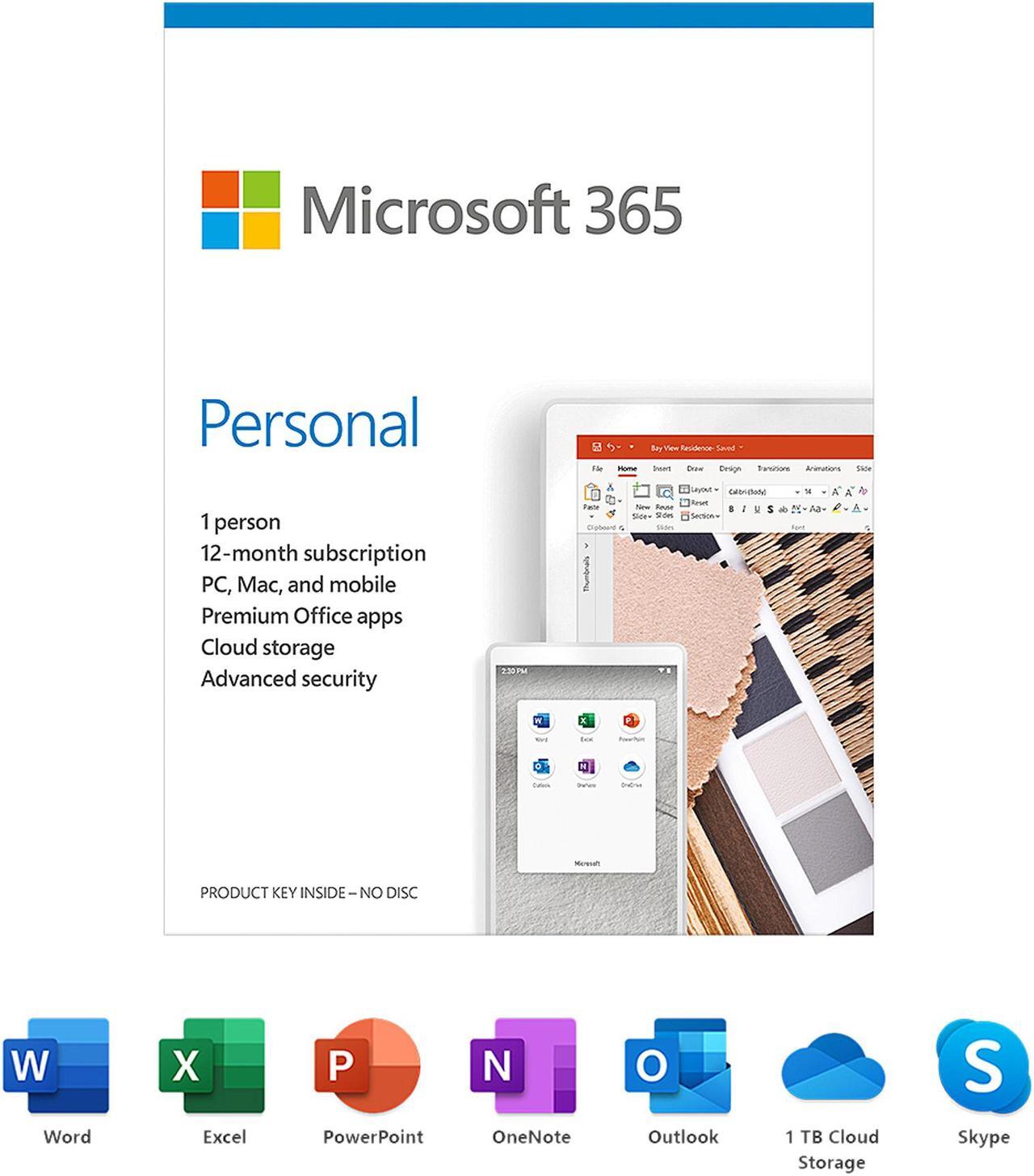 Main image of Microsoft 365 Personal | 12-Month Subscription, 1 person | Premium Office apps | 1TB OneDrive cloud storage | PC/Mac Keycard